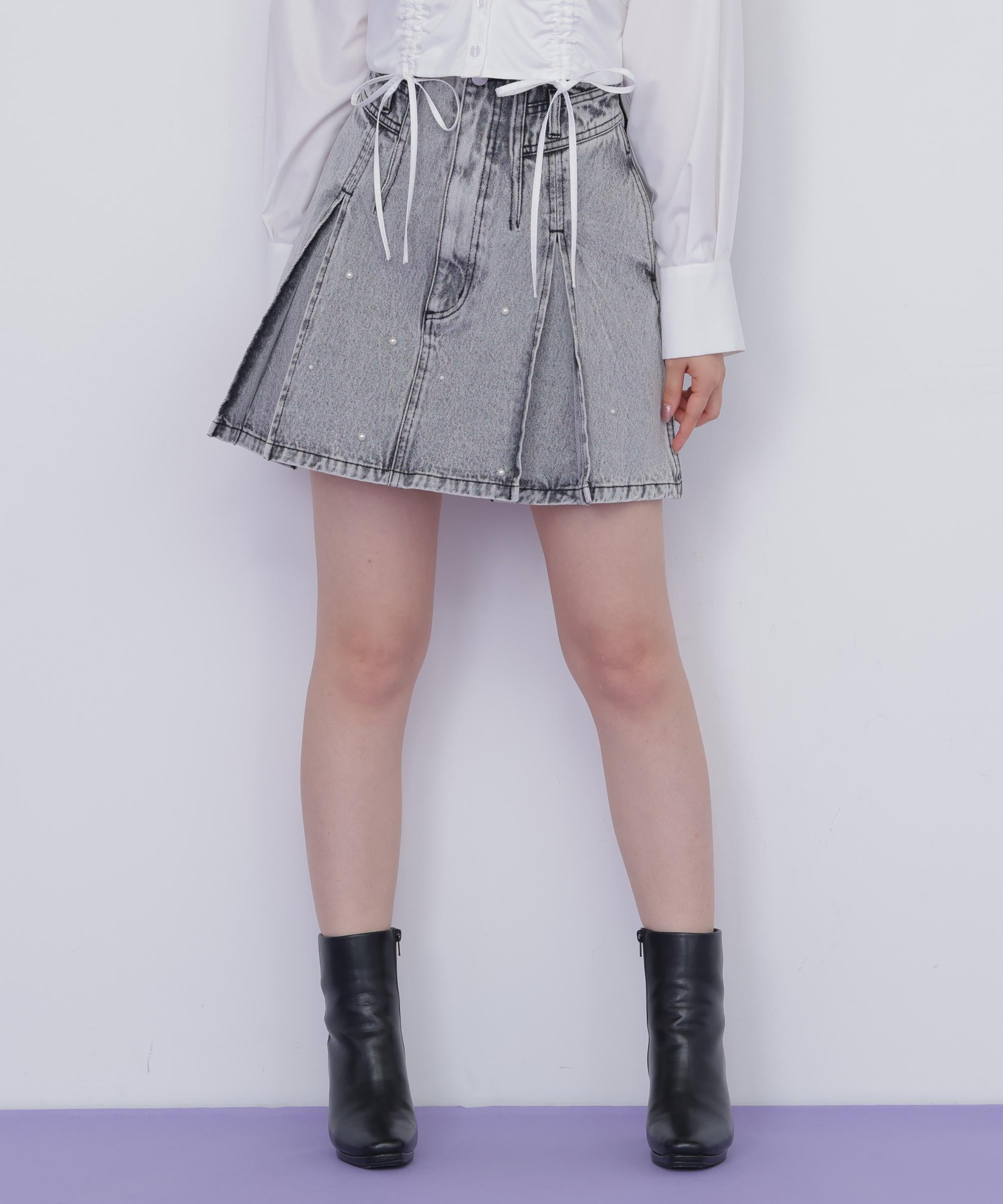 構築パネルデニムミニスカート グレー