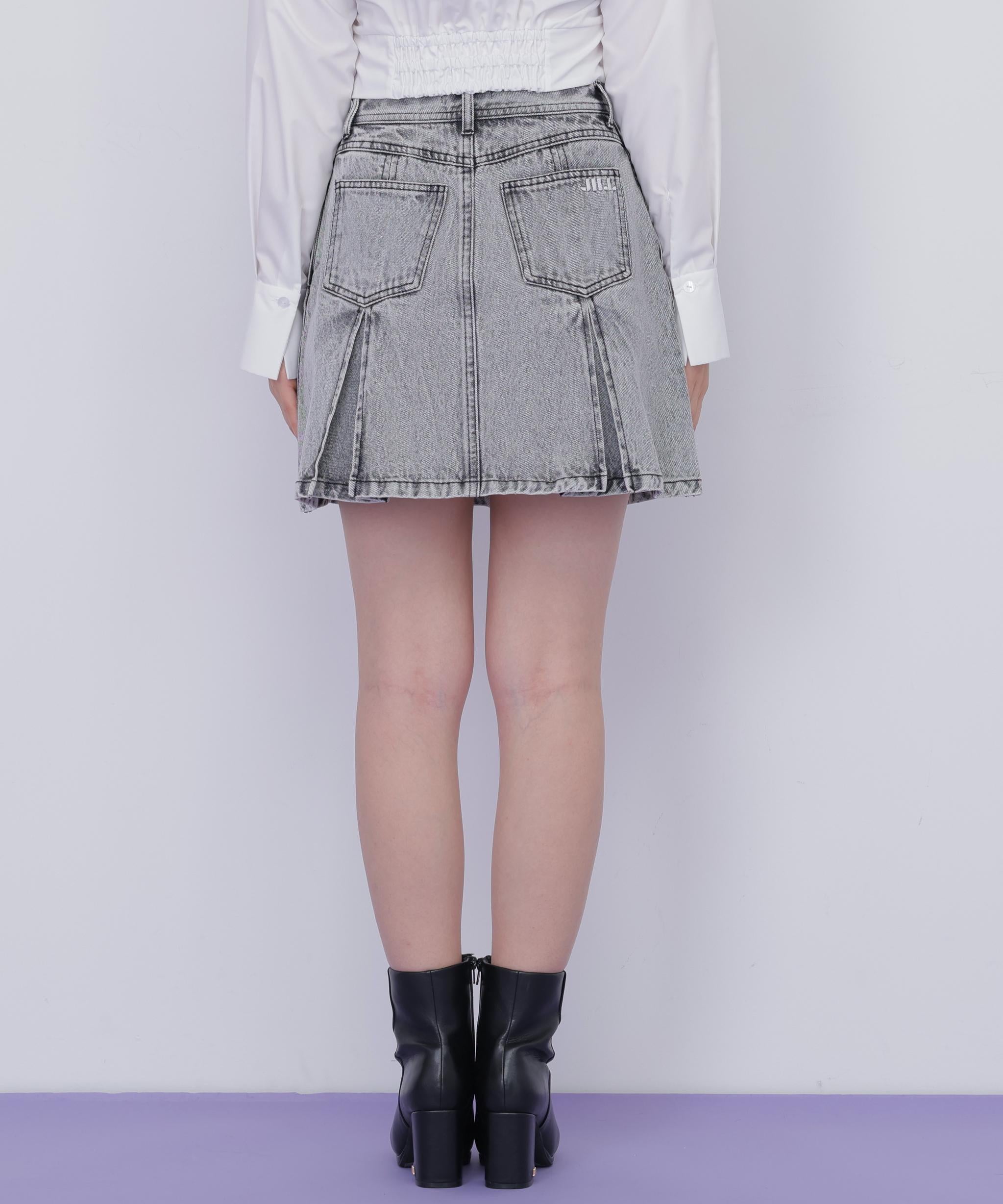 構築パネルデニムミニスカート グレー