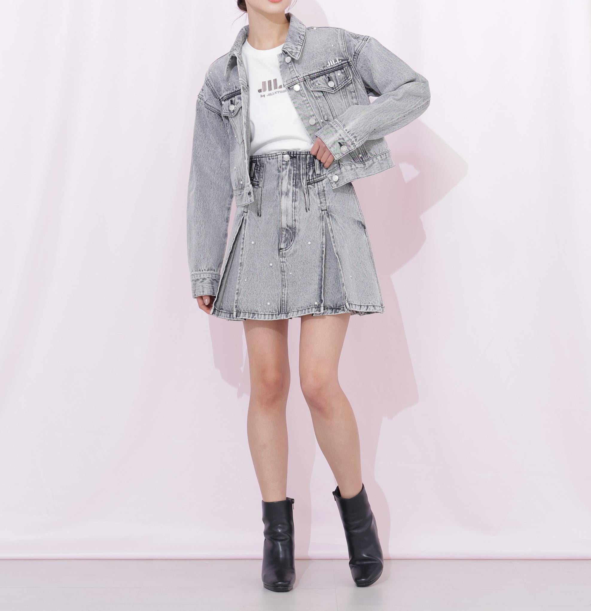 構築パネルデニムミニスカート グレー