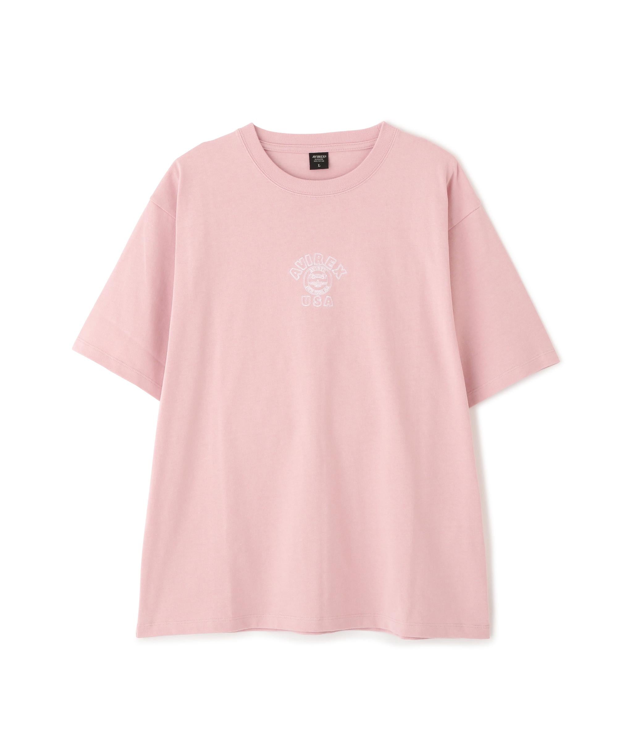 《WER&DEPOT限定》ONE POINT EMR T-SHI>T"VA>SITY LOGO" / ワンポイントロゴ 刺繍 半袖Tシャツ  ピンク