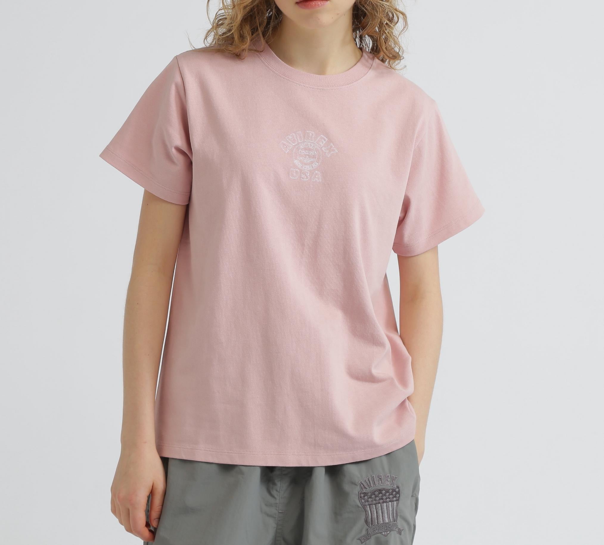 《WER&DEPOT限定》ONE POINT EMR T-SHI>T"VA>SITY LOGO" / ワンポイントロゴ 刺繍 半袖Tシャツ  ピンク