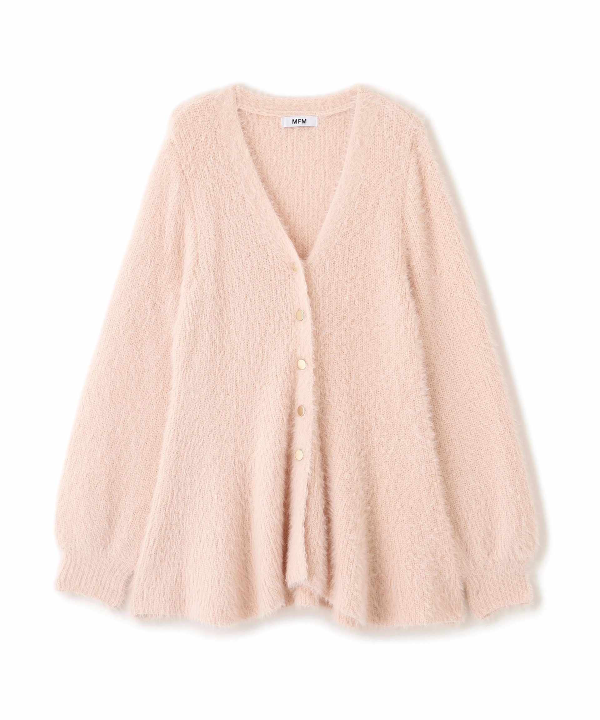ヘアリーペプラム金ボタンニットカーディガン ピンク