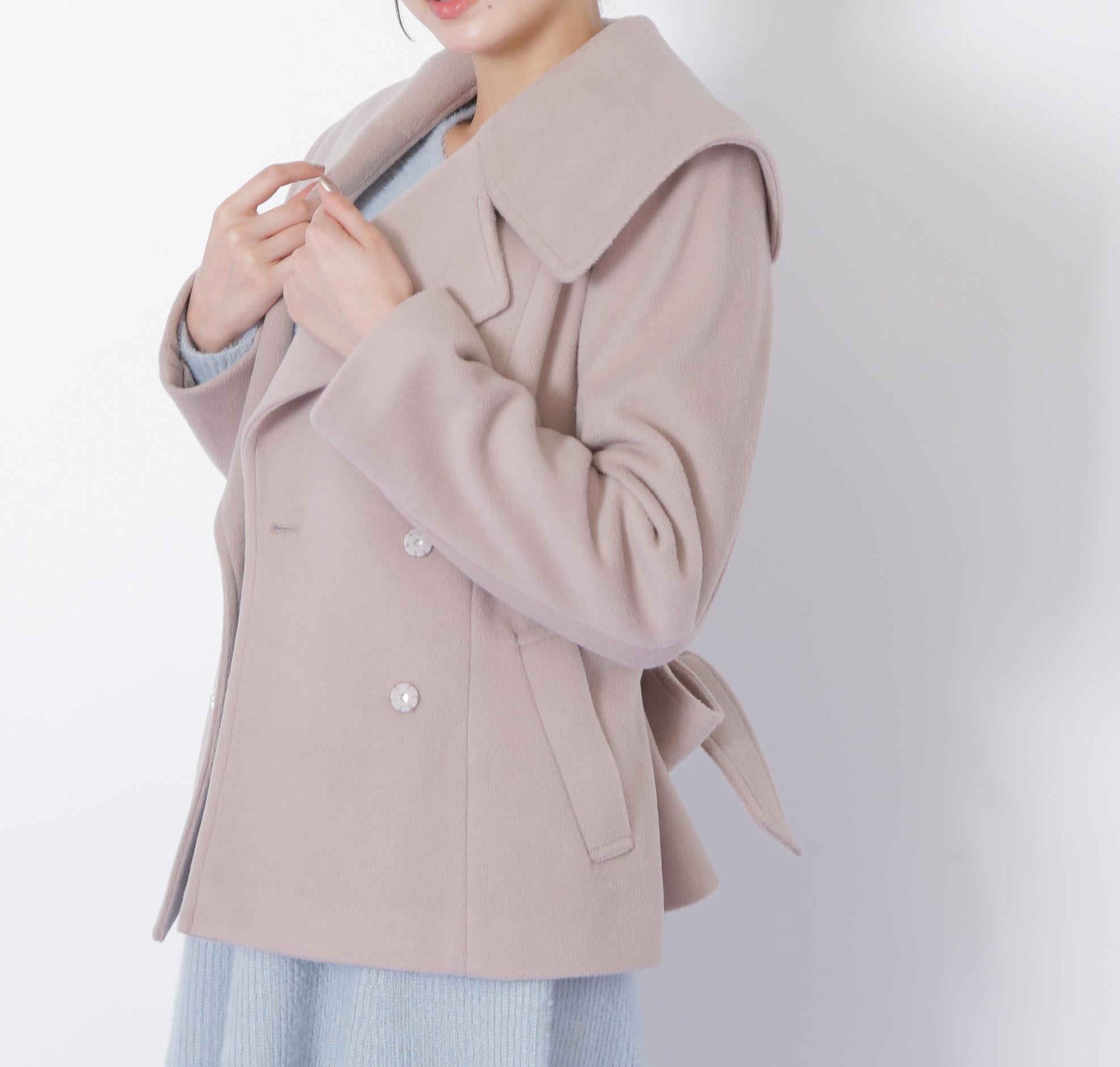 ビジュー釦ビッグカラーショートコート モカベージュ