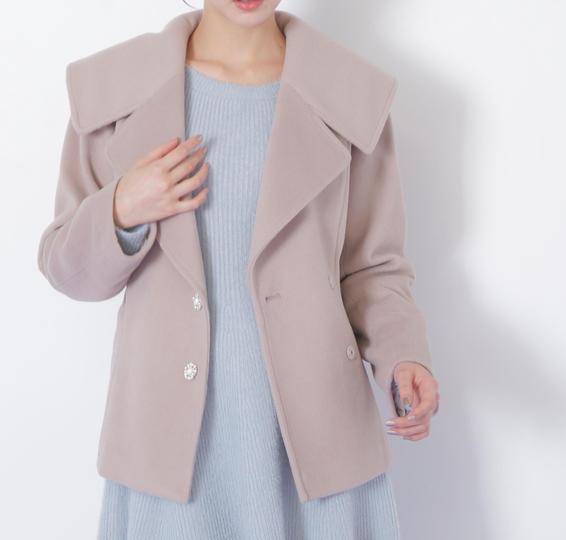 ビジュー釦ビッグカラーショートコート モカベージュ