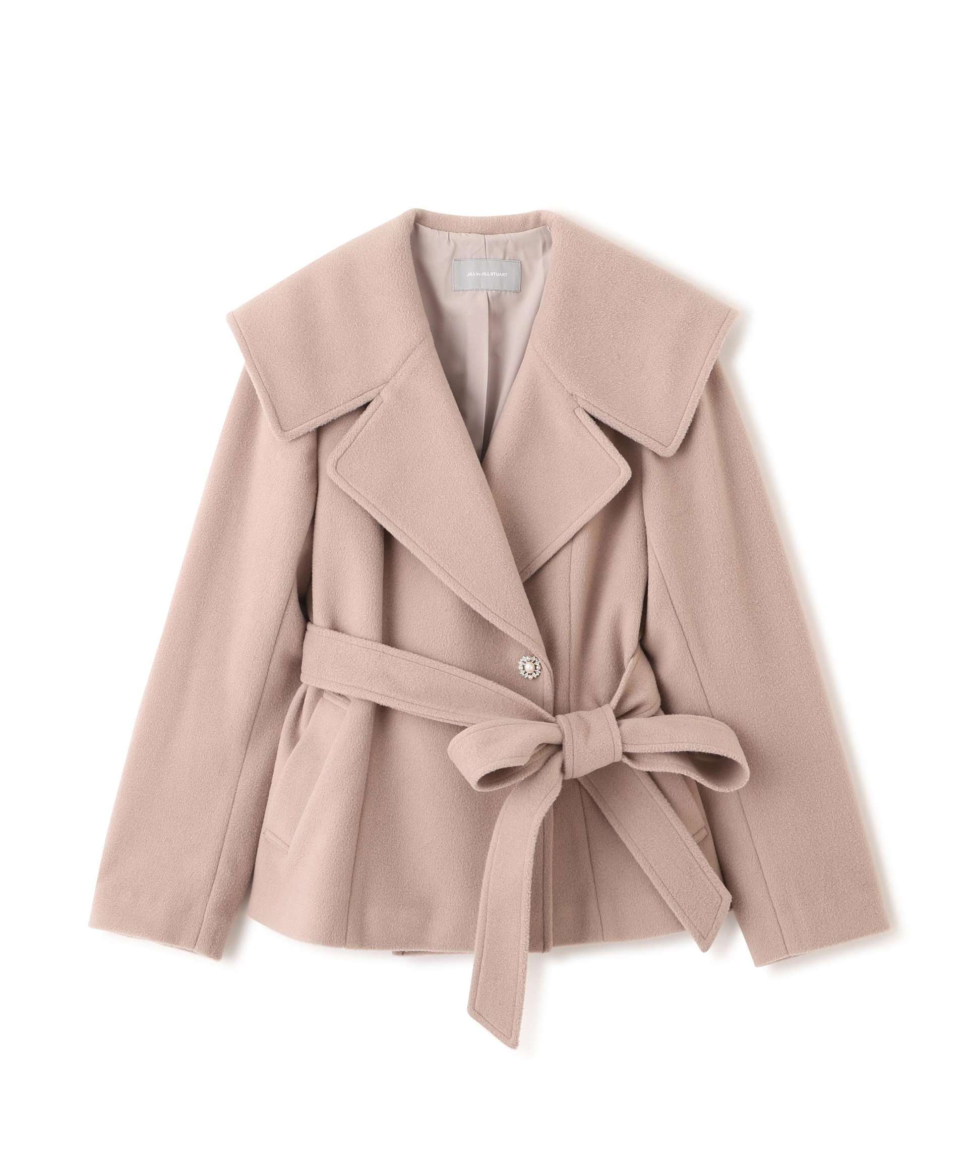 ビジュー釦ビッグカラーショートコート モカベージュ