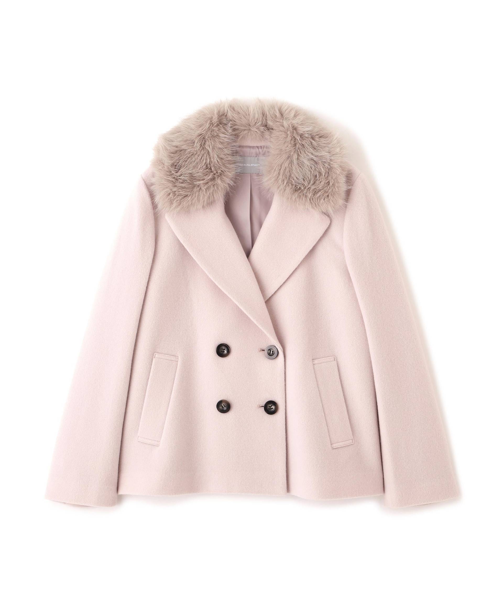 フェイクファー衿付ジャケット ピンク