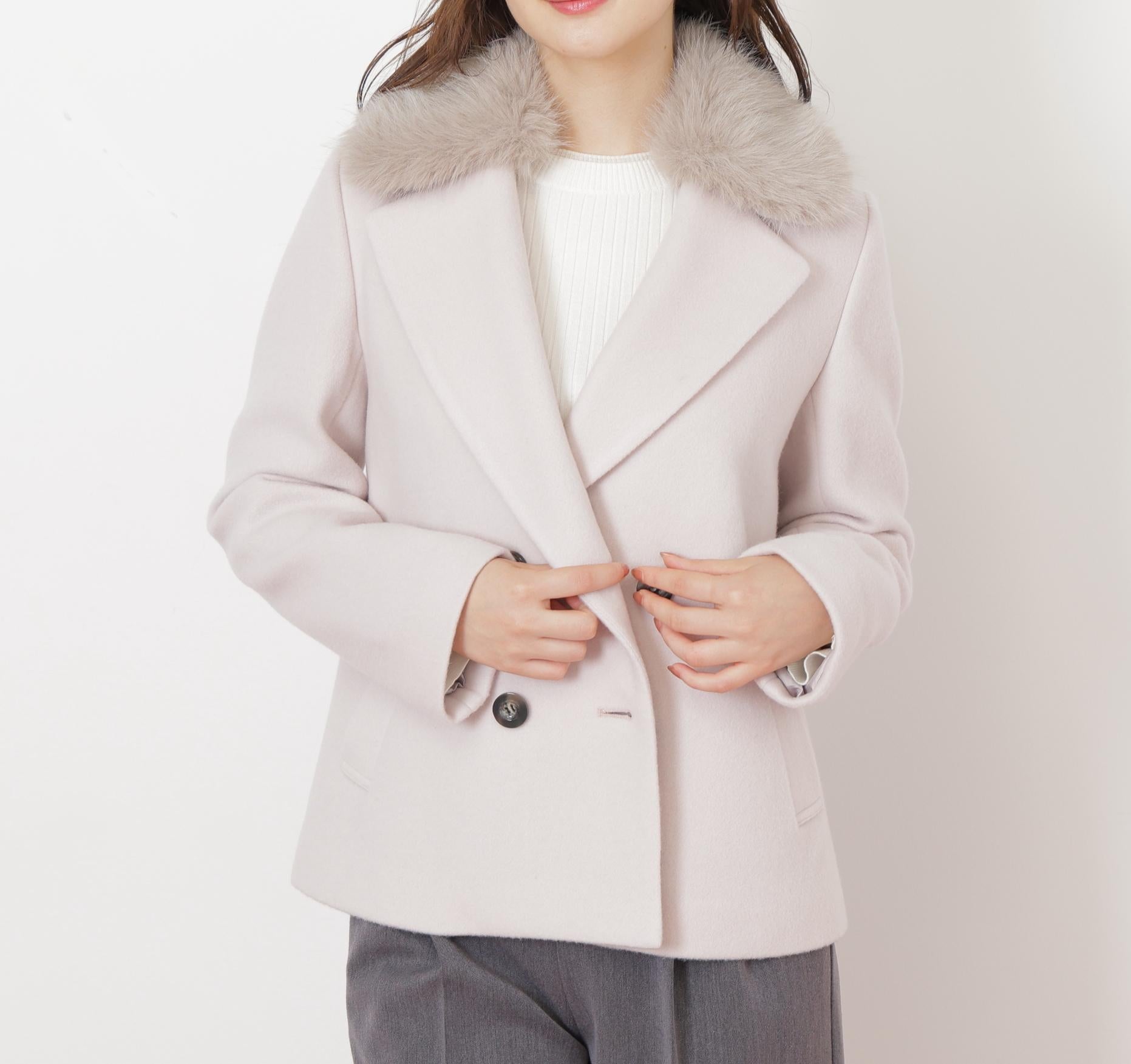 フェイクファー衿付ジャケット ピンク