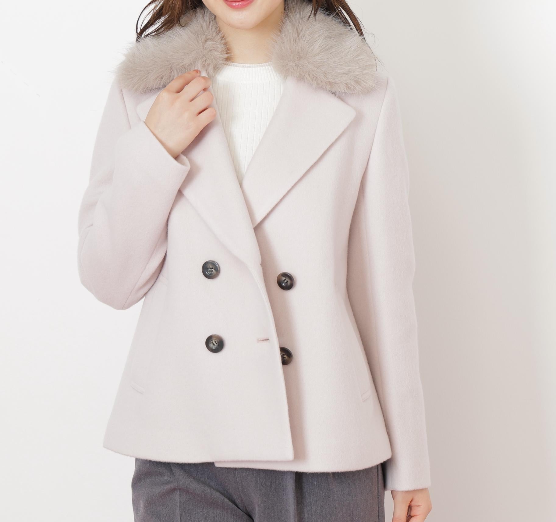 フェイクファー衿付ジャケット ピンク