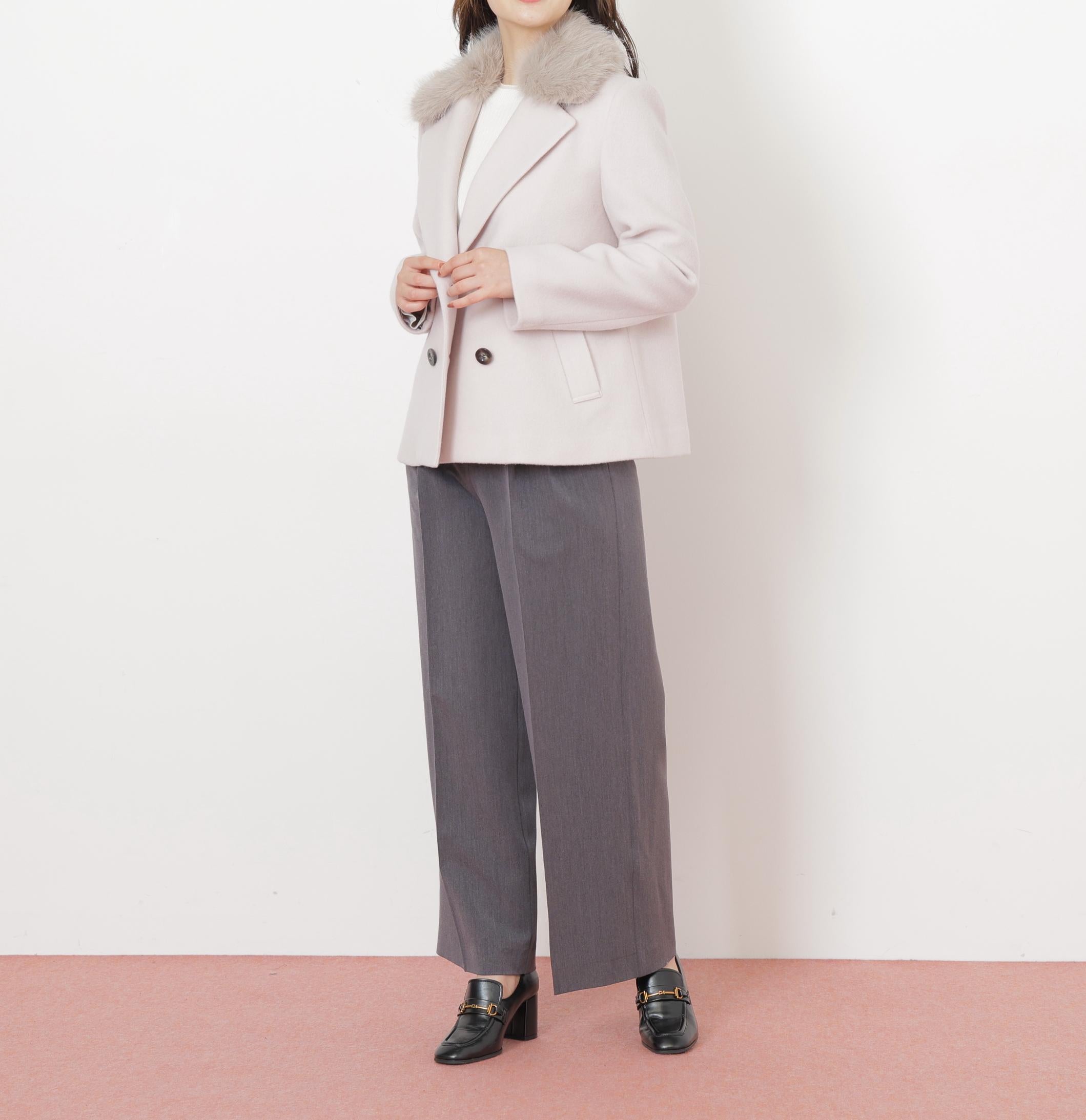 フェイクファー衿付ジャケット ピンク