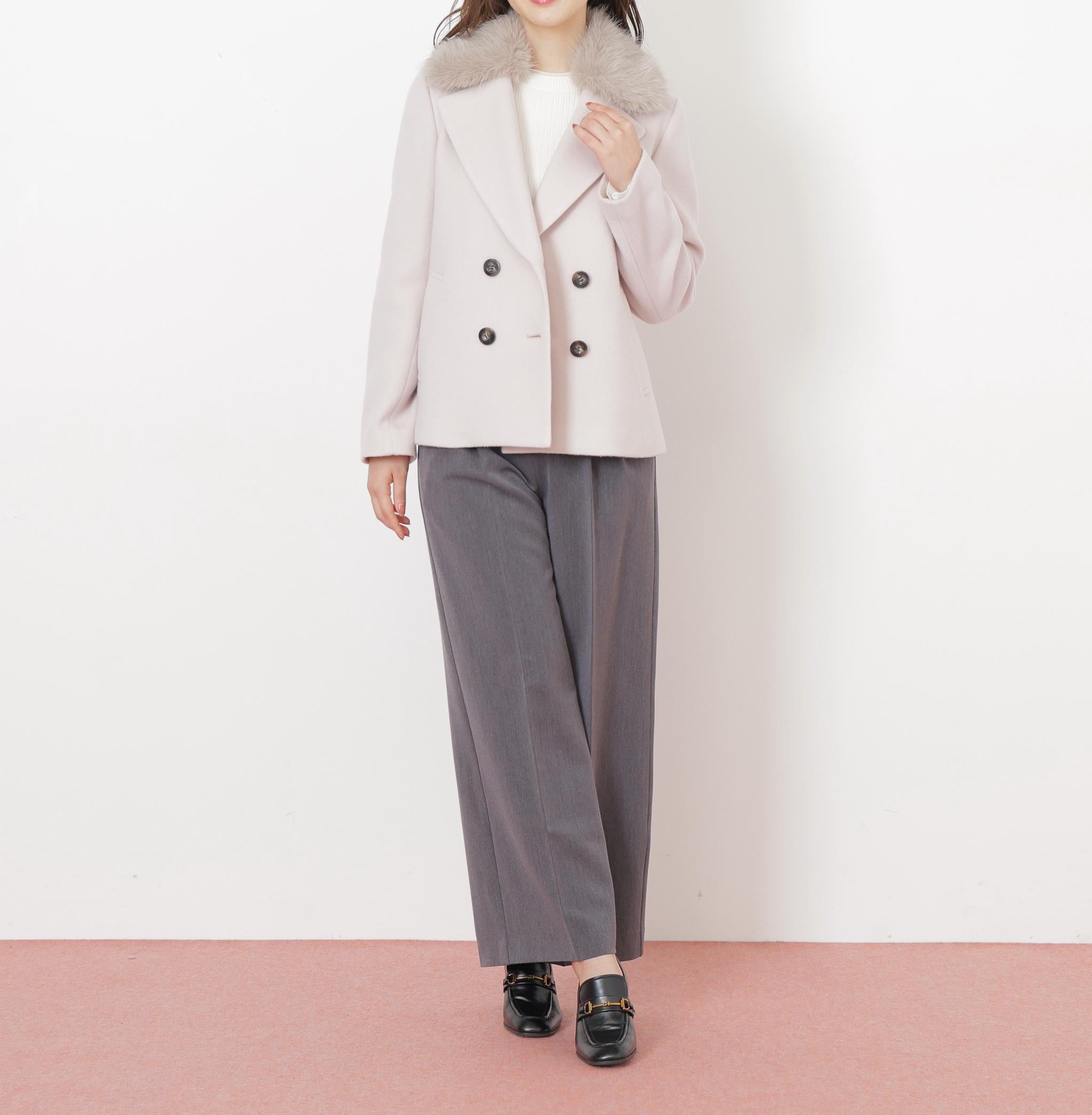 フェイクファー衿付ジャケット ピンク