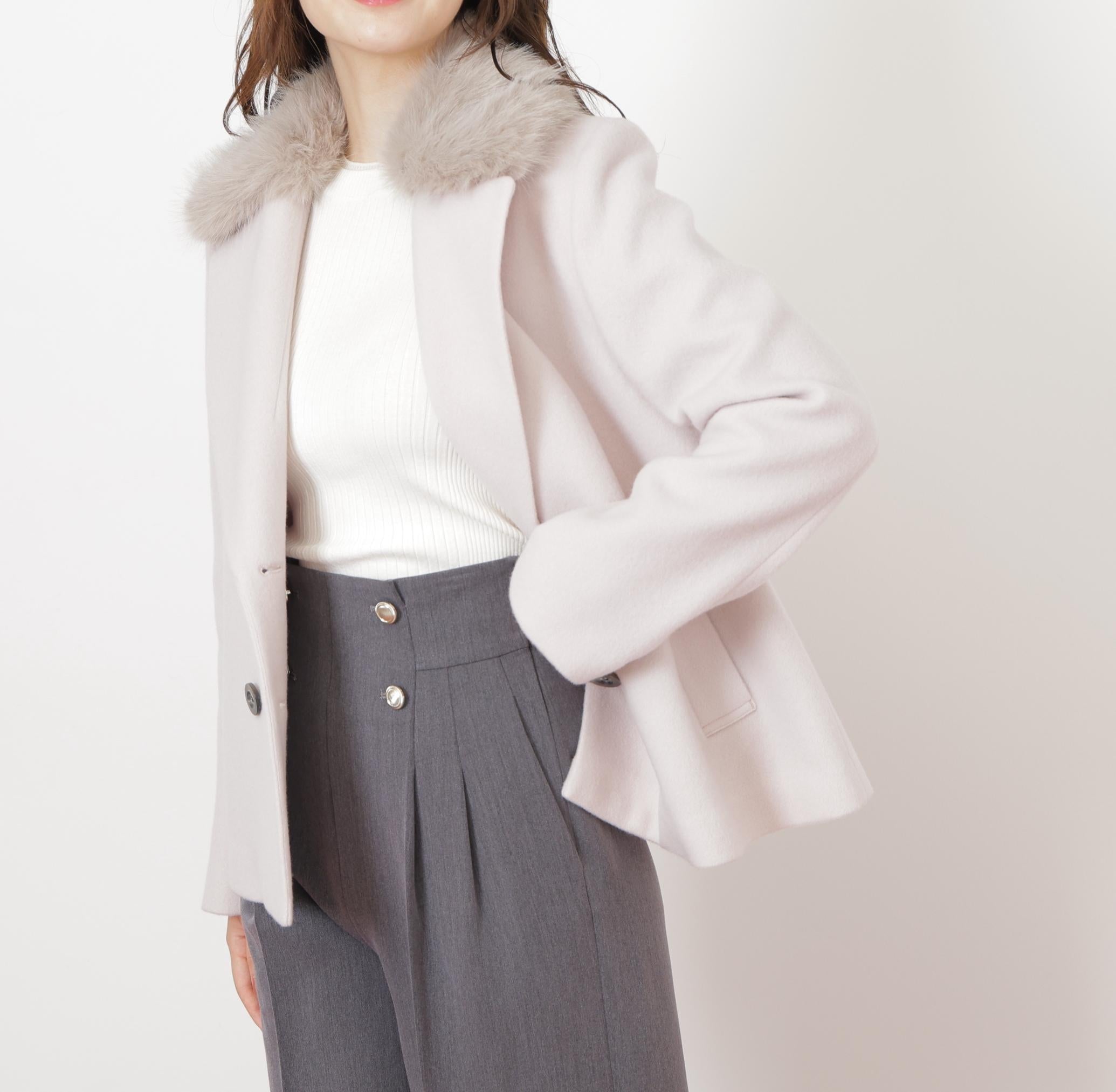 フェイクファー衿付ジャケット ピンク