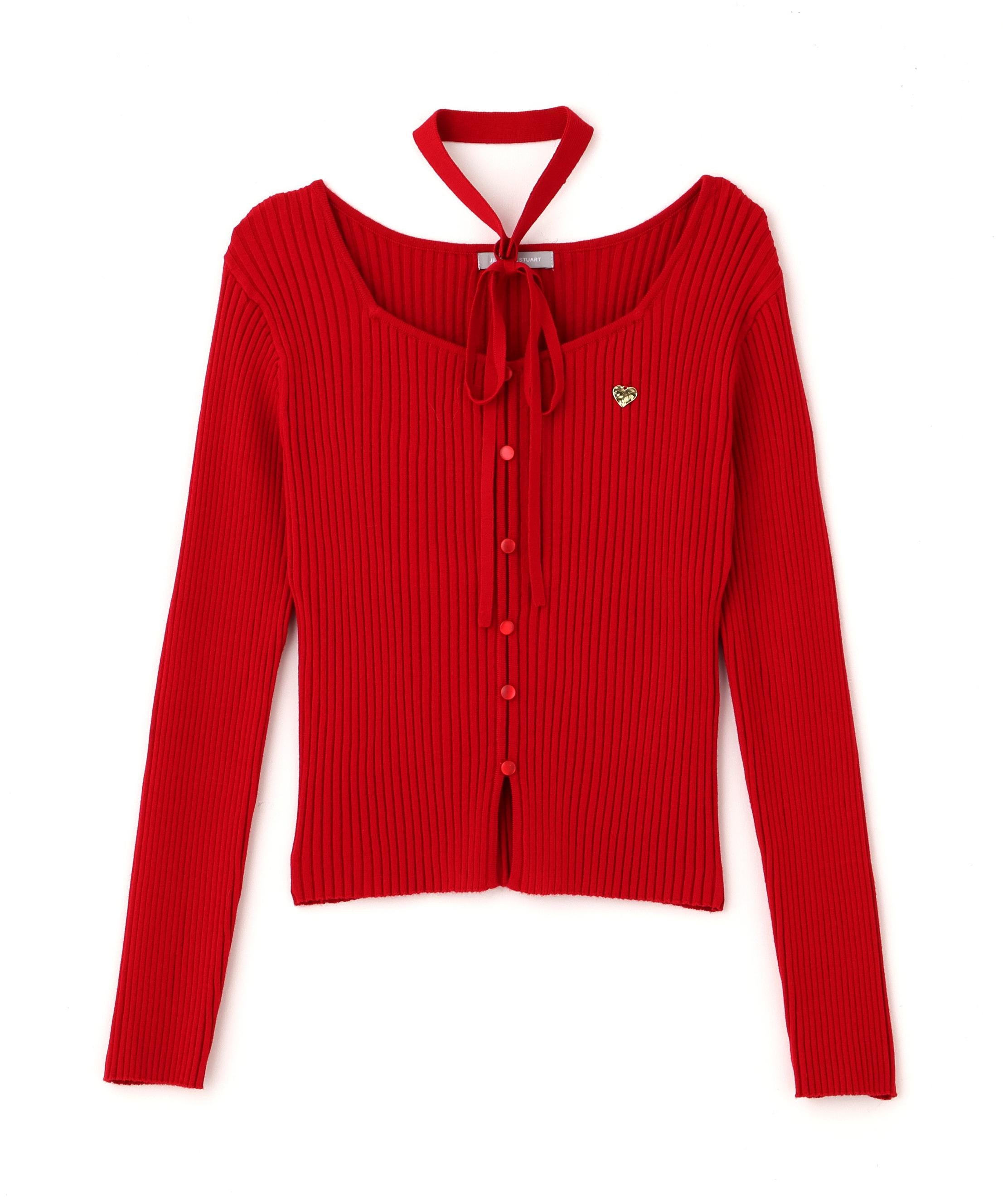 チョーカー付きスクエアニット レッド