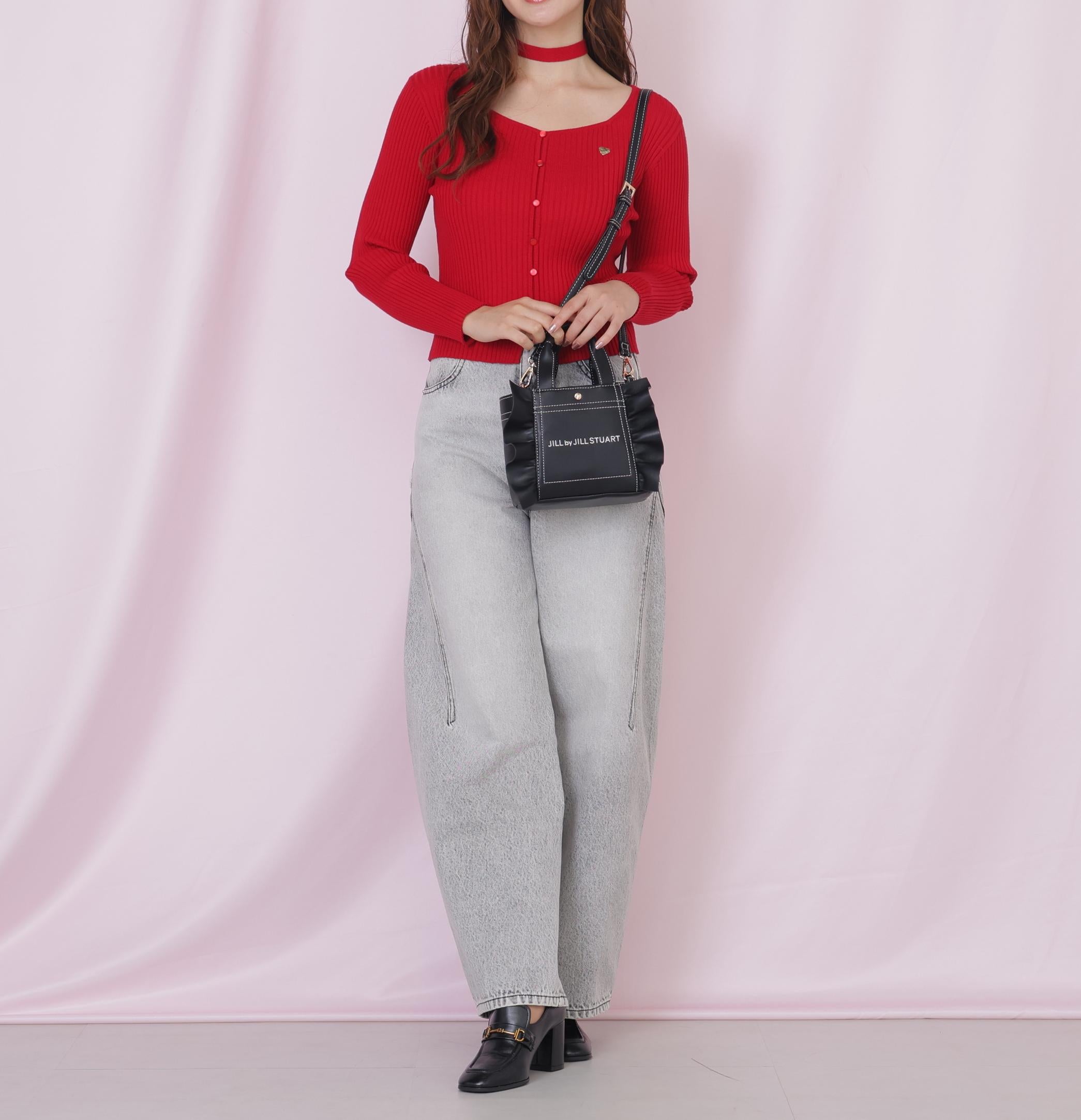 チョーカー付きスクエアニット レッド