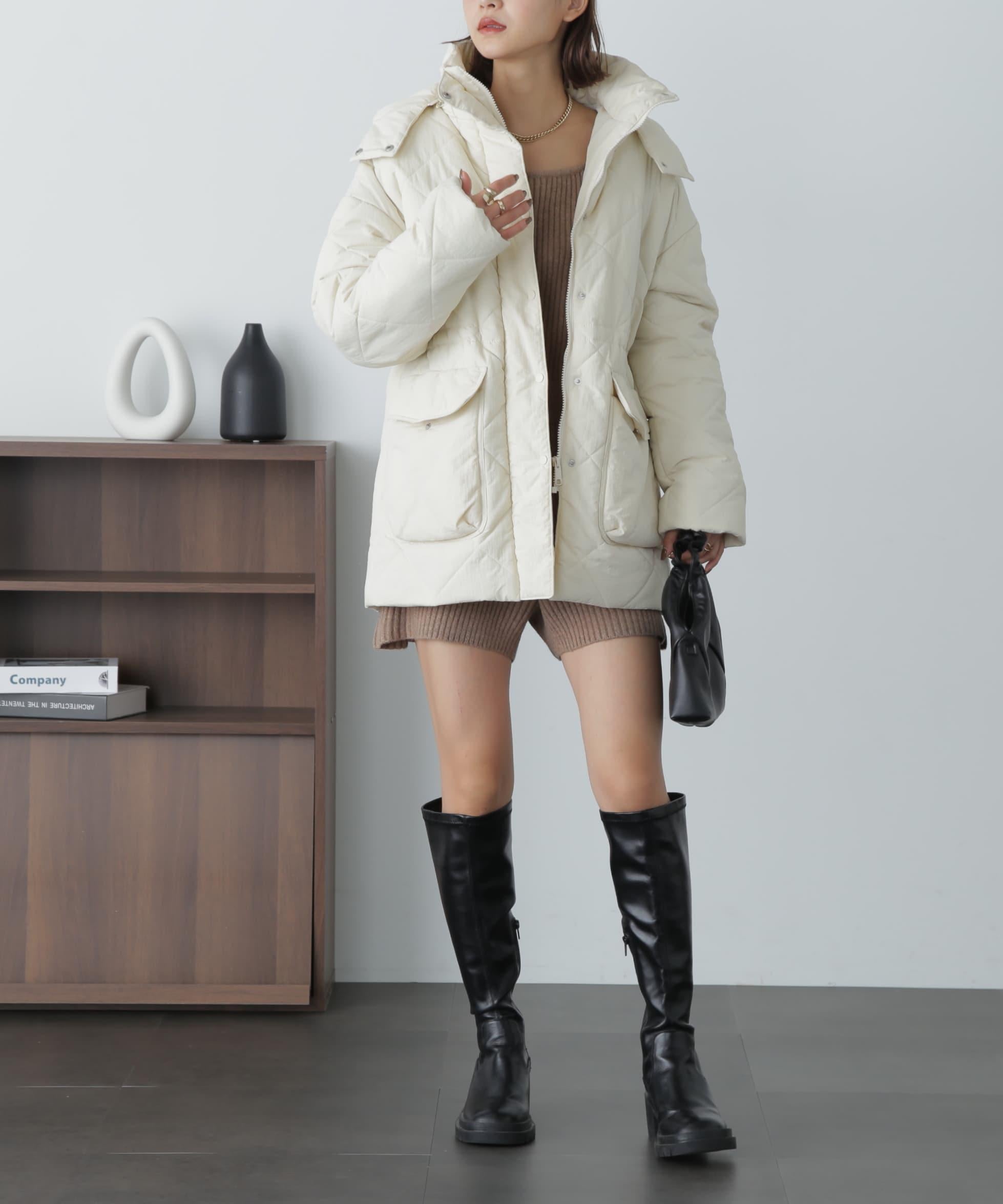 スクエアネックリブニットロンパース モカ