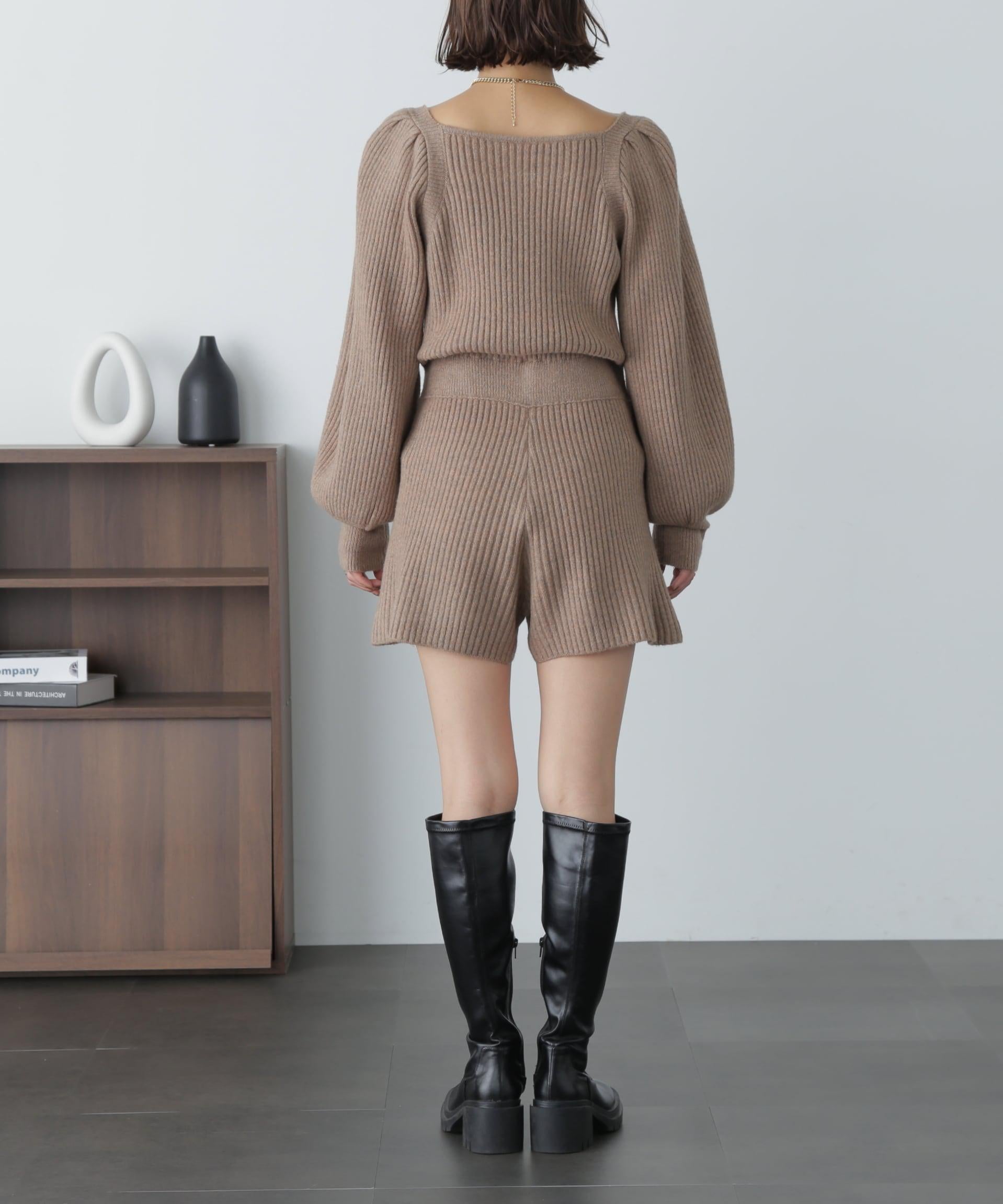 スクエアネックリブニットロンパース モカ