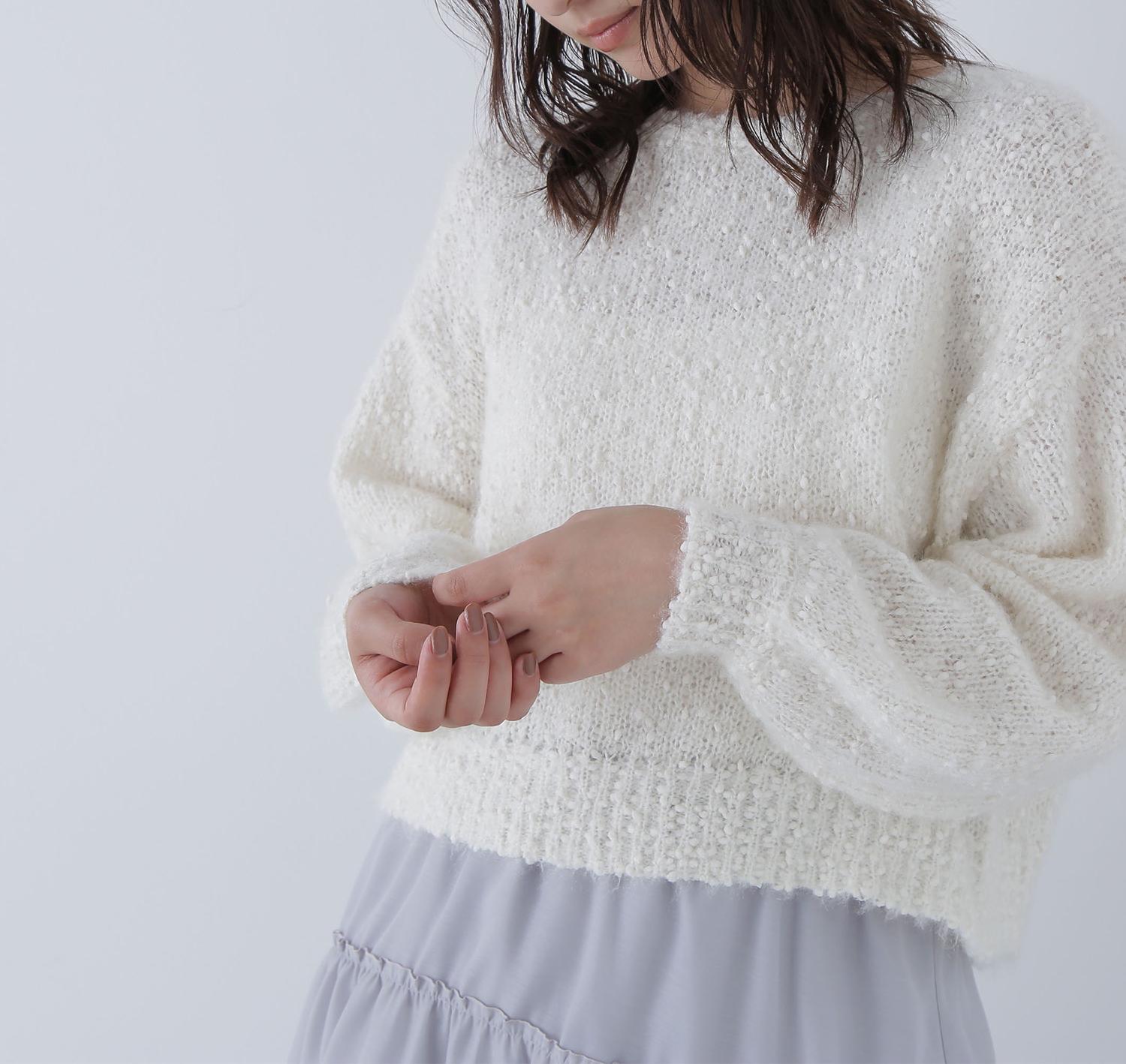 フェザーネップニット オフホワイト1