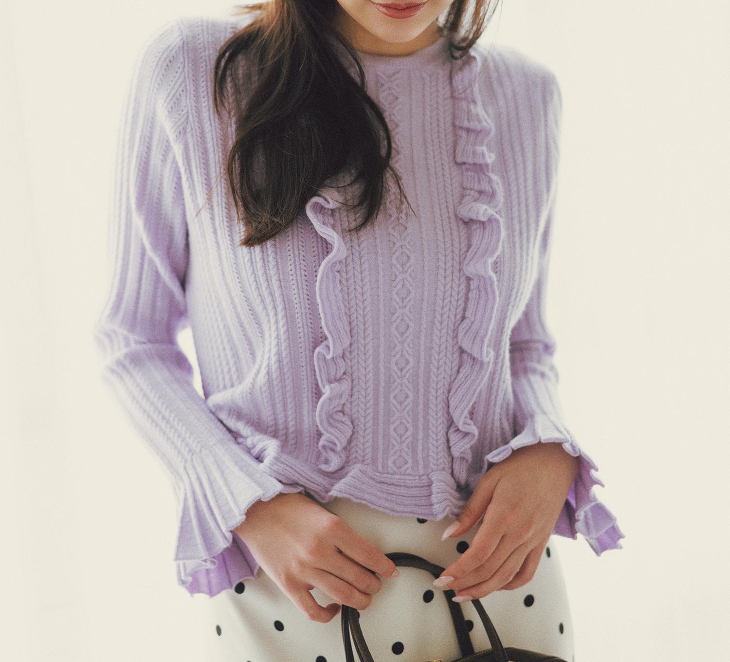 ミニケーブルフリルニット ラベンダー