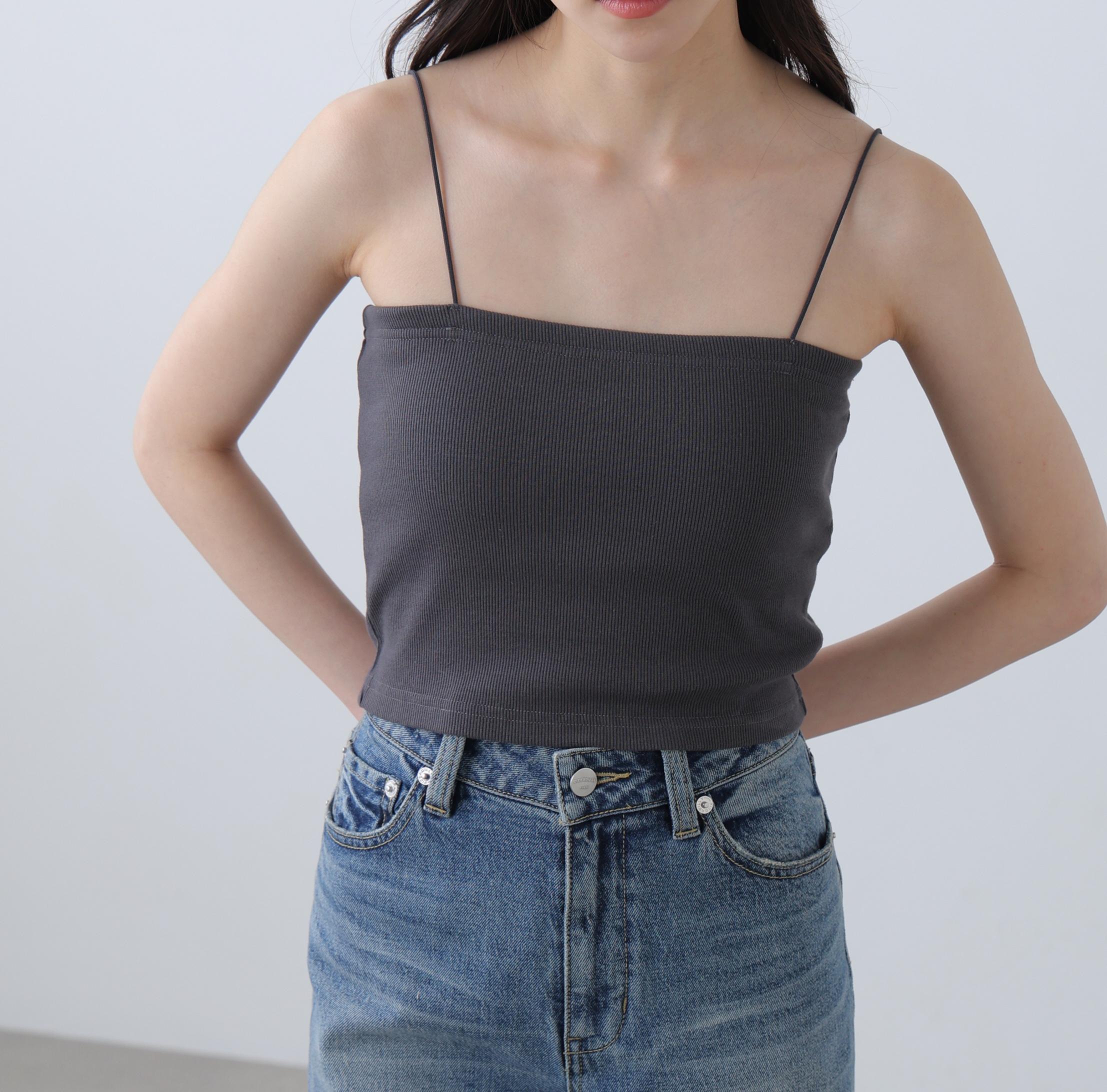 [接触冷感][UV加工]カップ付きショート丈キャミソール チャコール1