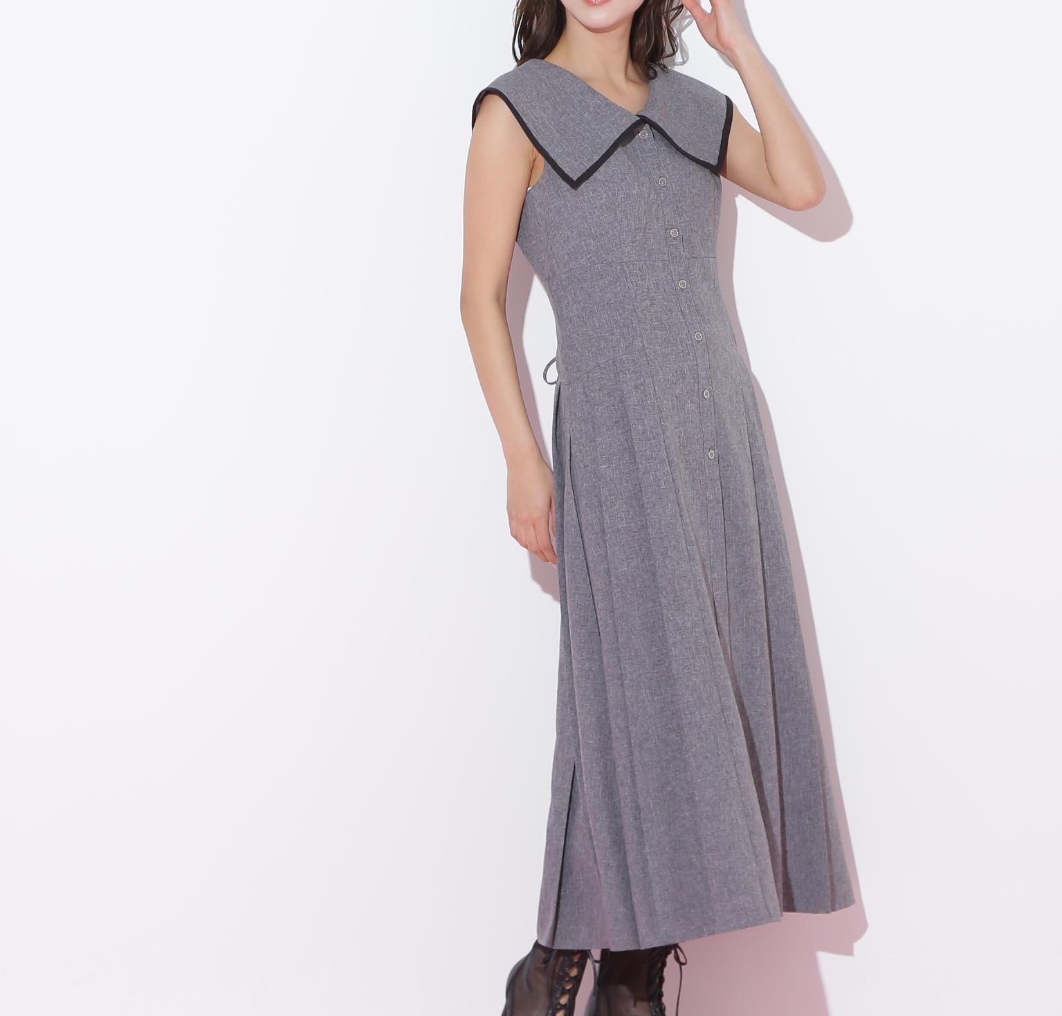 ビッグカラーワンピース グレー