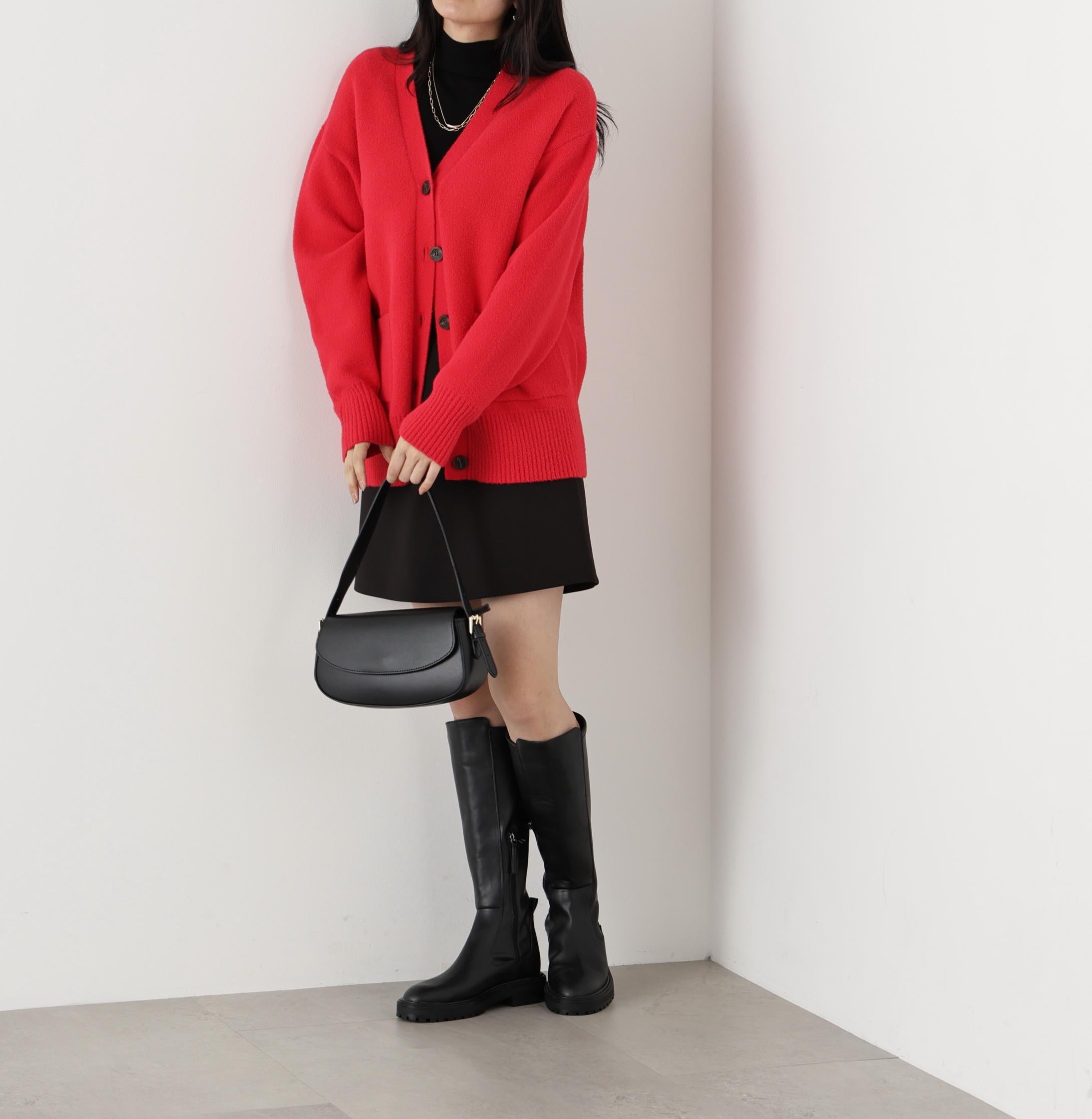 ◆［WER限定色 ピンク］フェザーヤーンオーバーカーディガン レッド