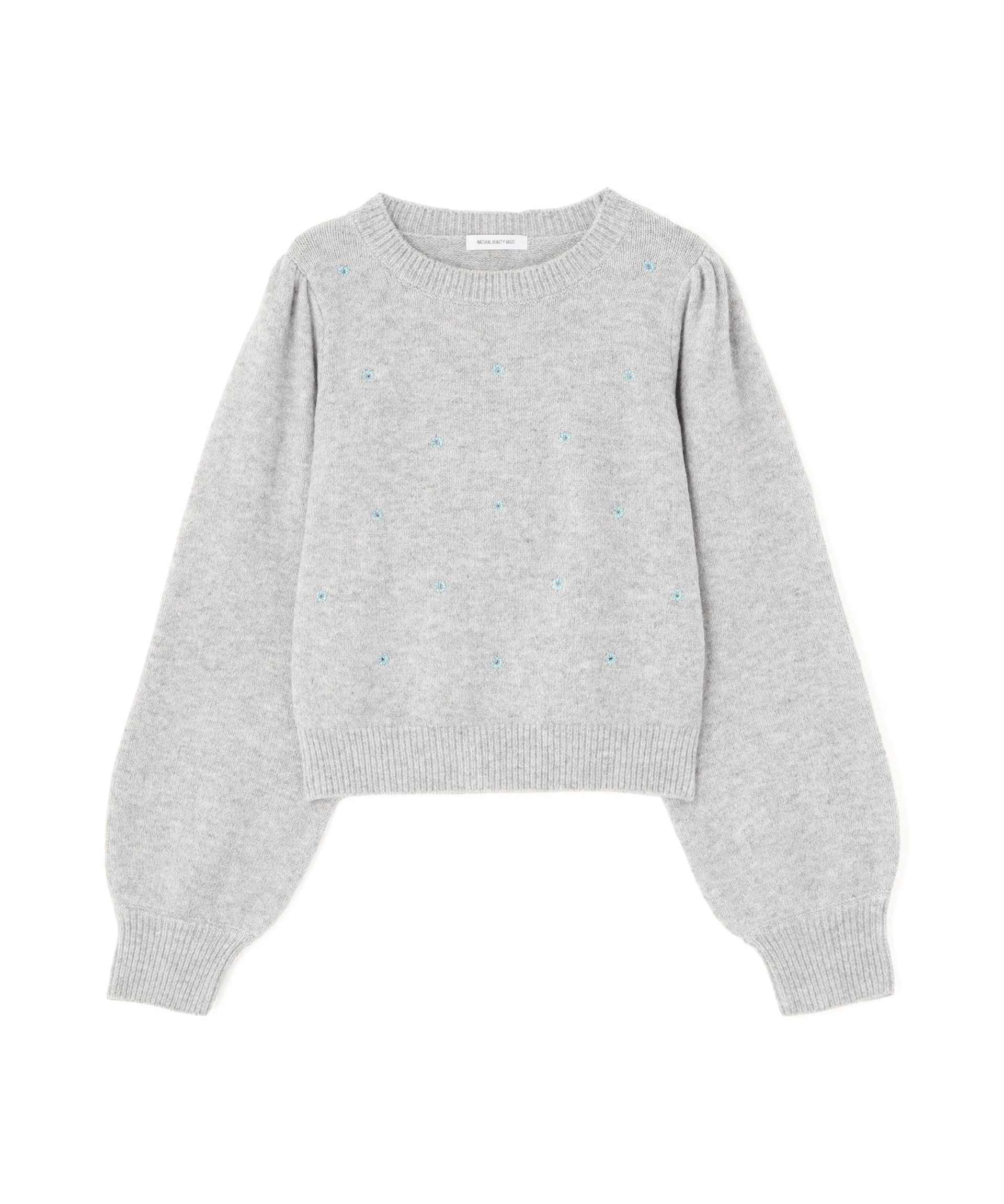 フラワー刺繍ニット グレー