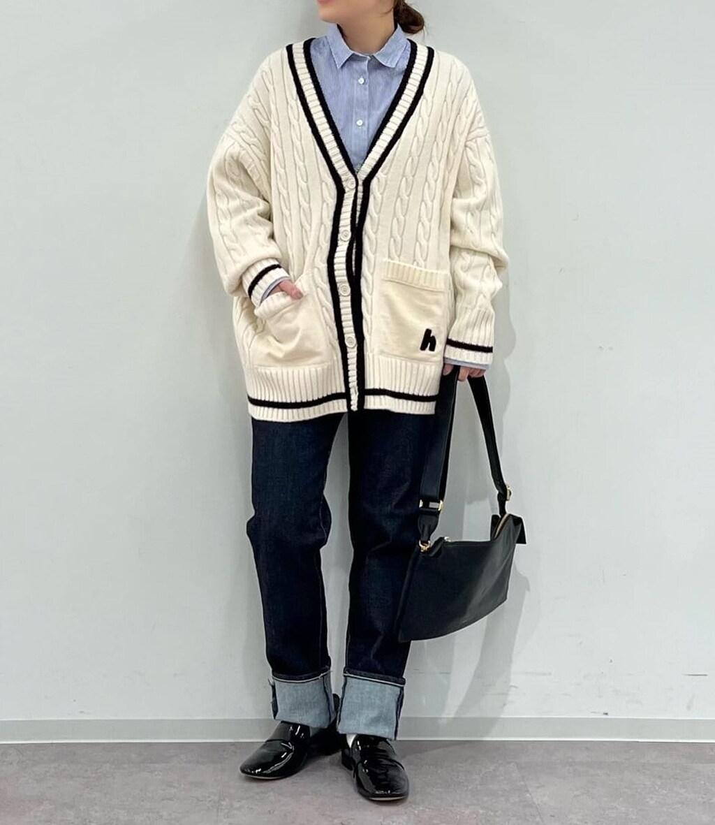 ◆裏毛コンビプレッピーカーディガン エクリュ1