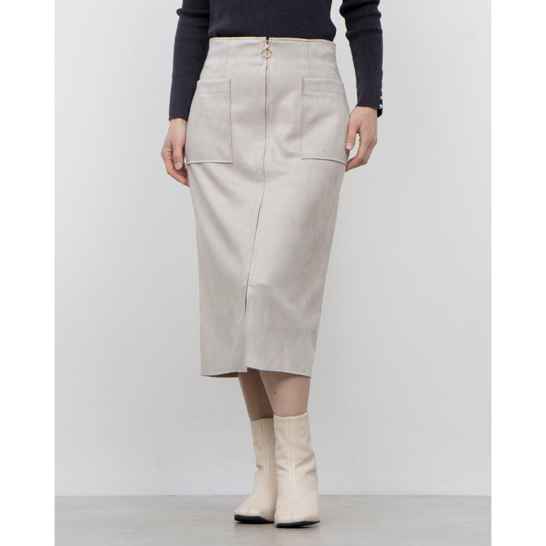 トゥエルブアジェンダ 12Twelve Agenda フェイクスエード両ポケタイトスカート （グレージュ） グレージュ