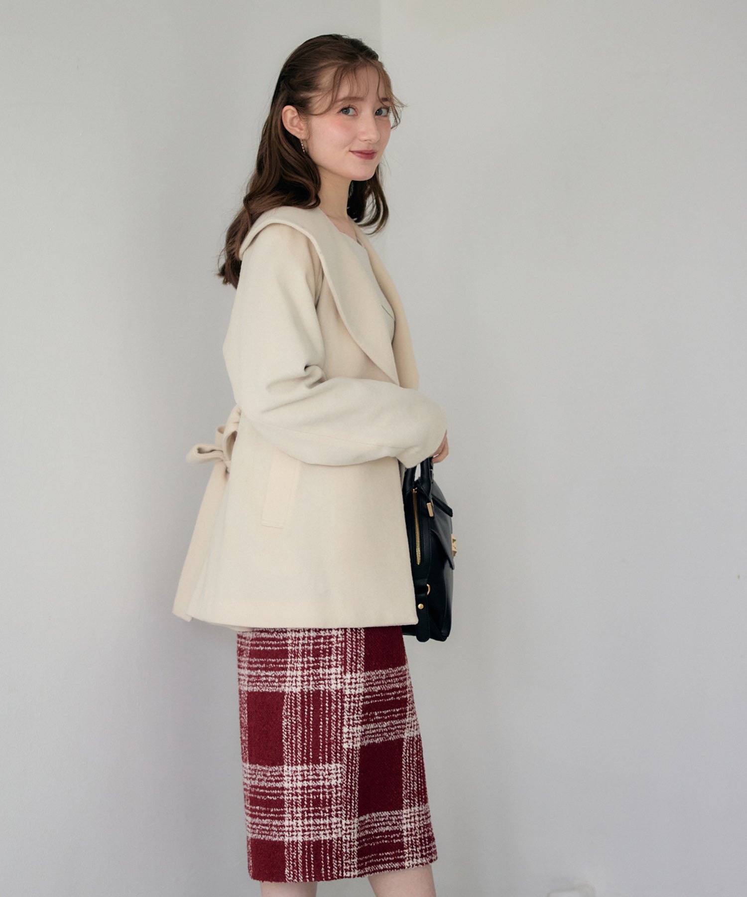 トゥエルブアジェンダ 12Twelve Agenda サッシュ付ビッグカラーハーフコート （イエロー） イエロー