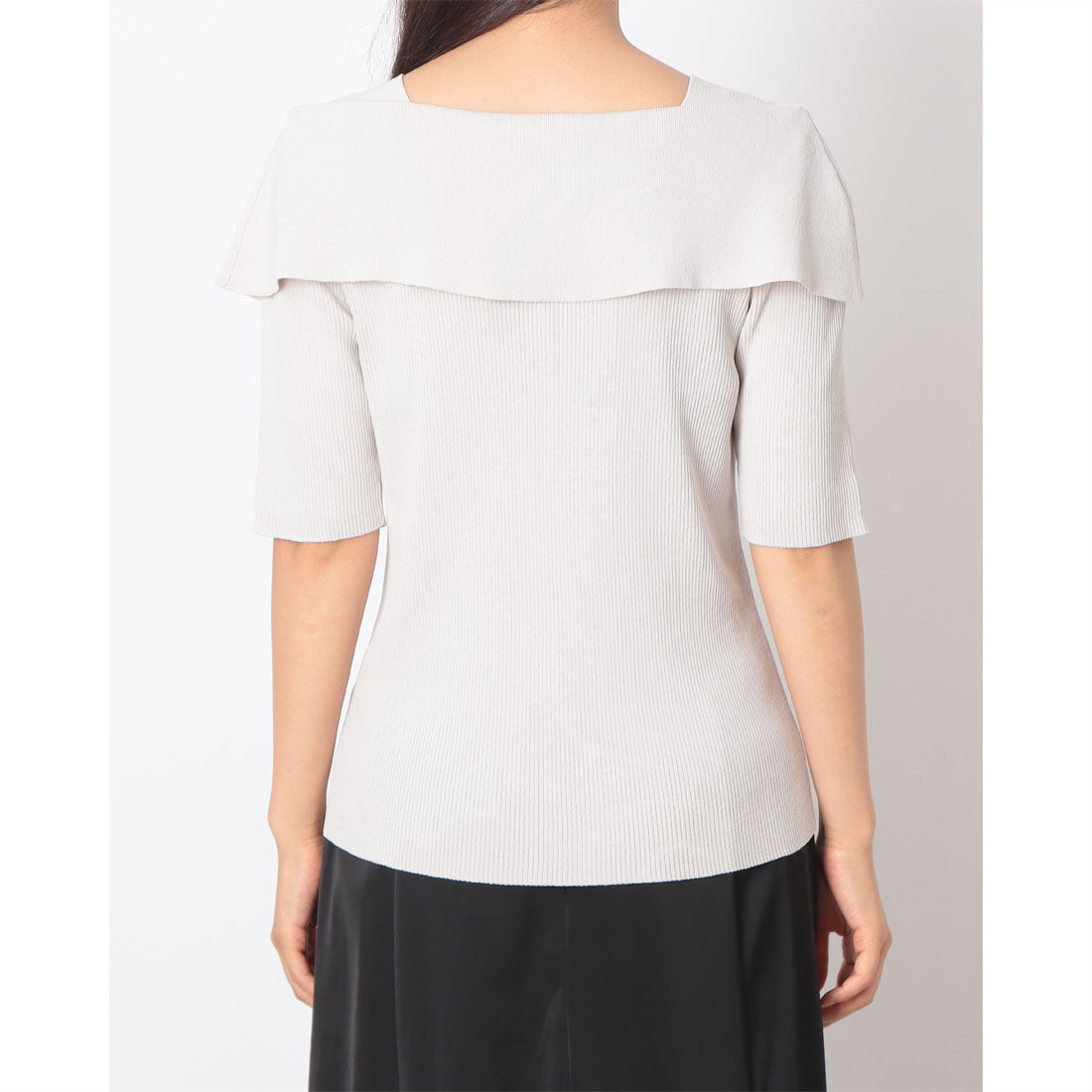 トゥエルブアジェンダ 12Twelve Agenda クロスアシメオフショル5分袖ニット （グレージュ） グレージュ