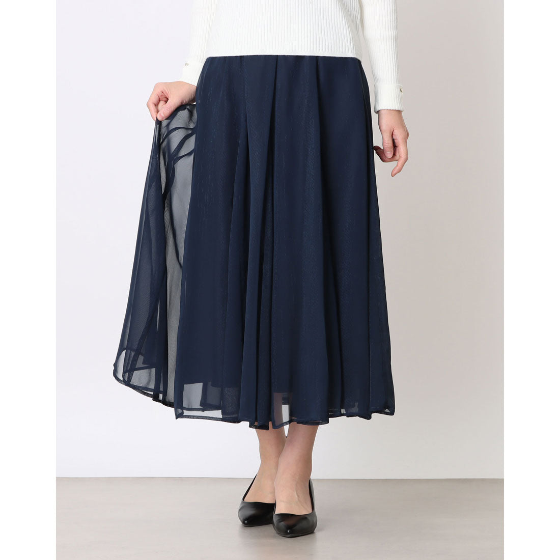 トゥエルブアジェンダ 12Twelve Agenda シャイニーシアーボリュームスカート （ネイビー） ネイビー