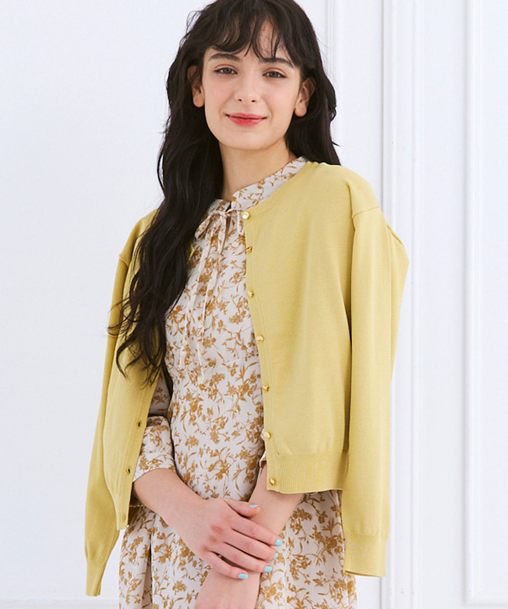 トゥエルブアジェンダ 12Twelve Agenda クルーネック金釦ニットカーディガン （イエロー） イエロー