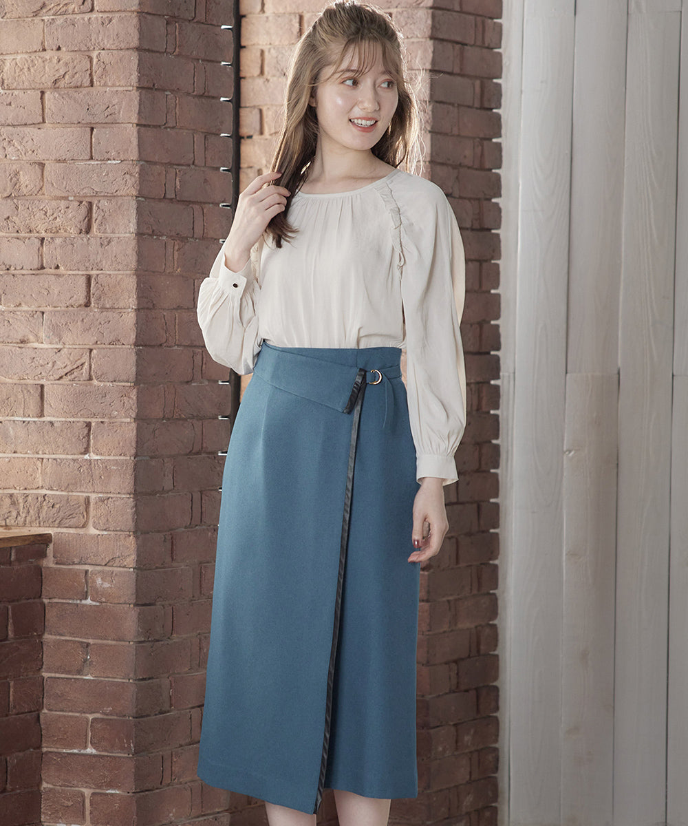 トゥエルブアジェンダ 12Twelve Agenda ラップ風レザーパイピングタイトスカート （ブラウン） ブラウン