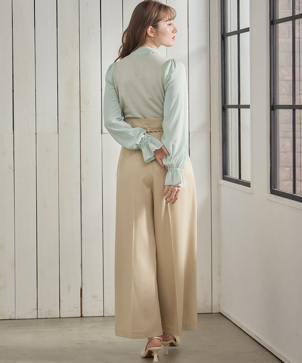 Twelve Agenda 12Twelve Agenda Mixed Material Ribbon Tie & Sleeve Knit Pullover