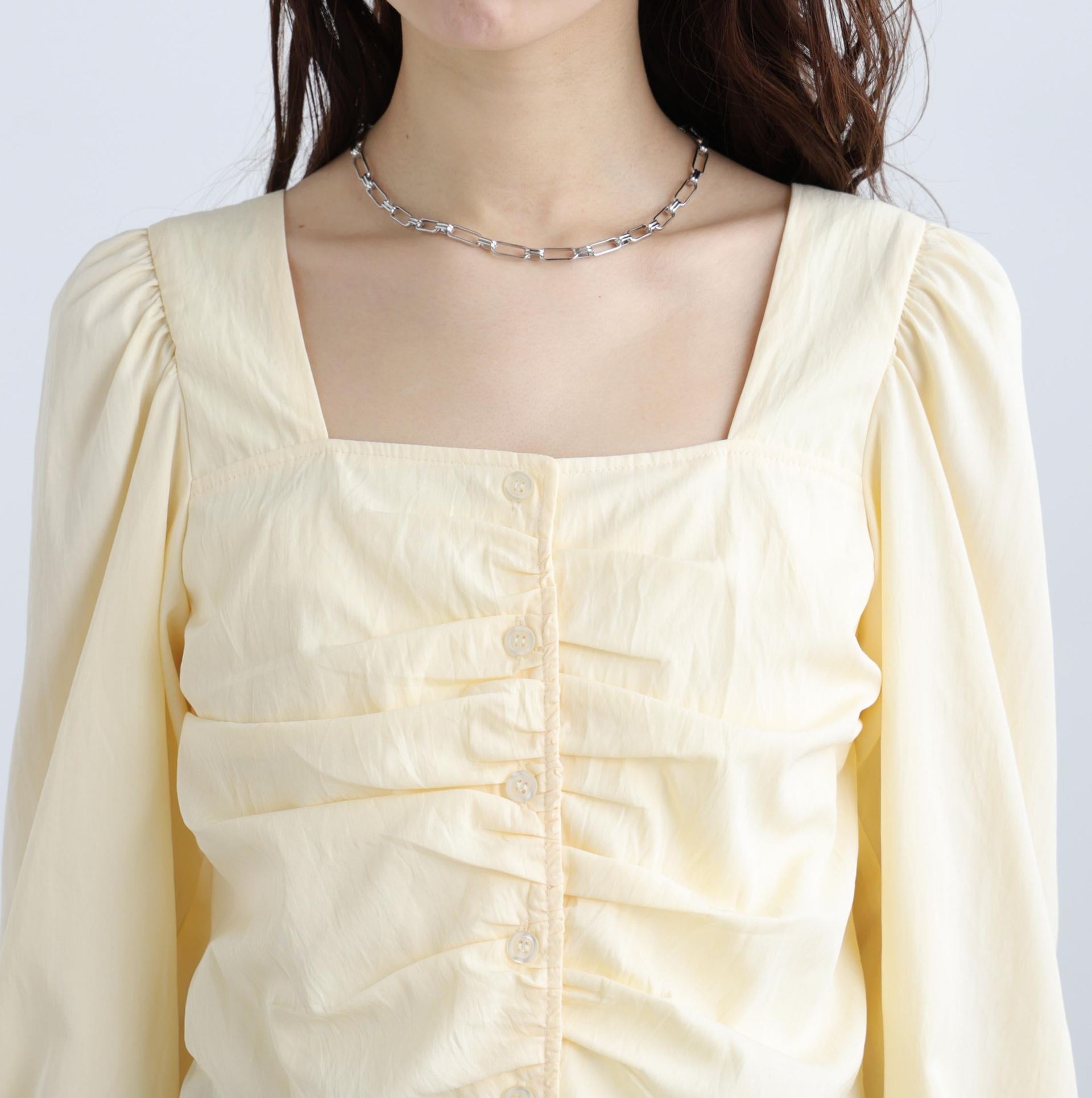 フロントギャザースクエアネックブラウス イエロー