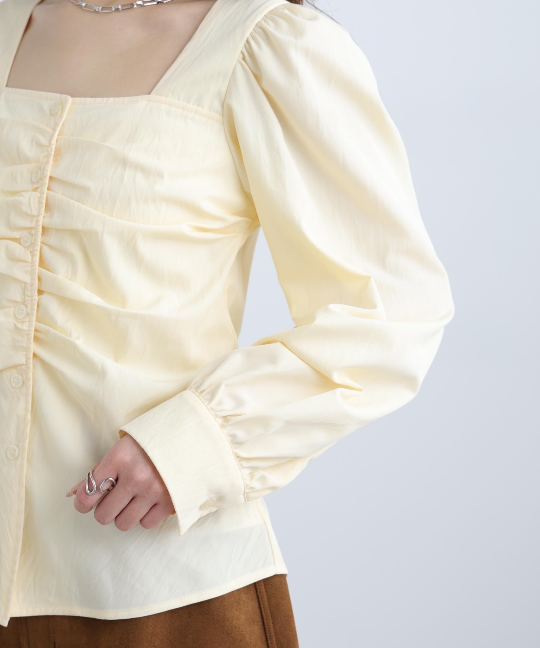 フロントギャザースクエアネックブラウス イエロー