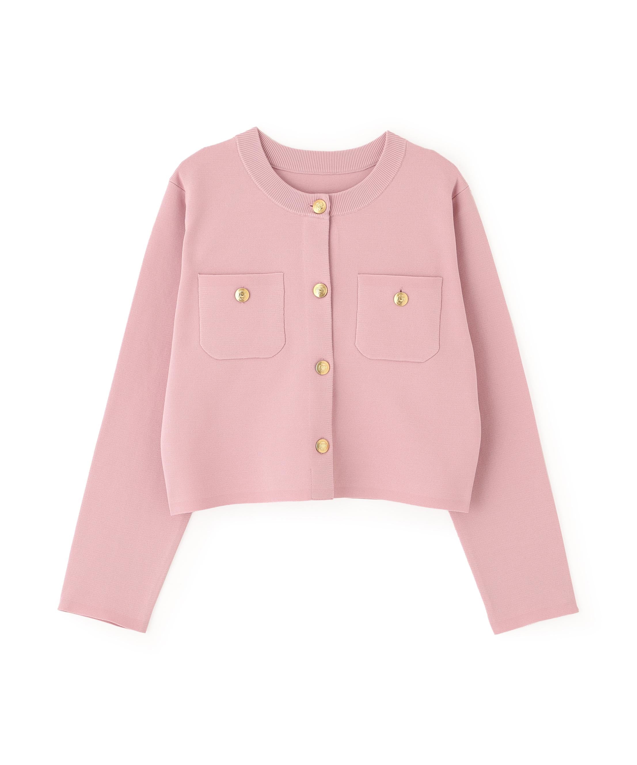 エンブレムボタンニットジャケット ピンク
