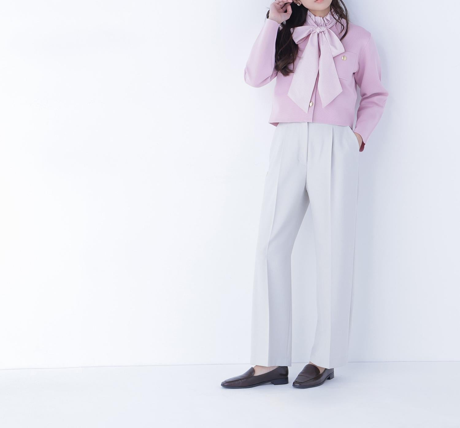 エンブレムボタンニットジャケット ピンク