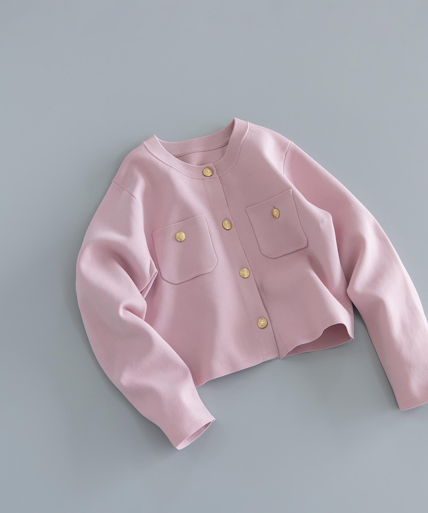 エンブレムボタンニットジャケット ピンク