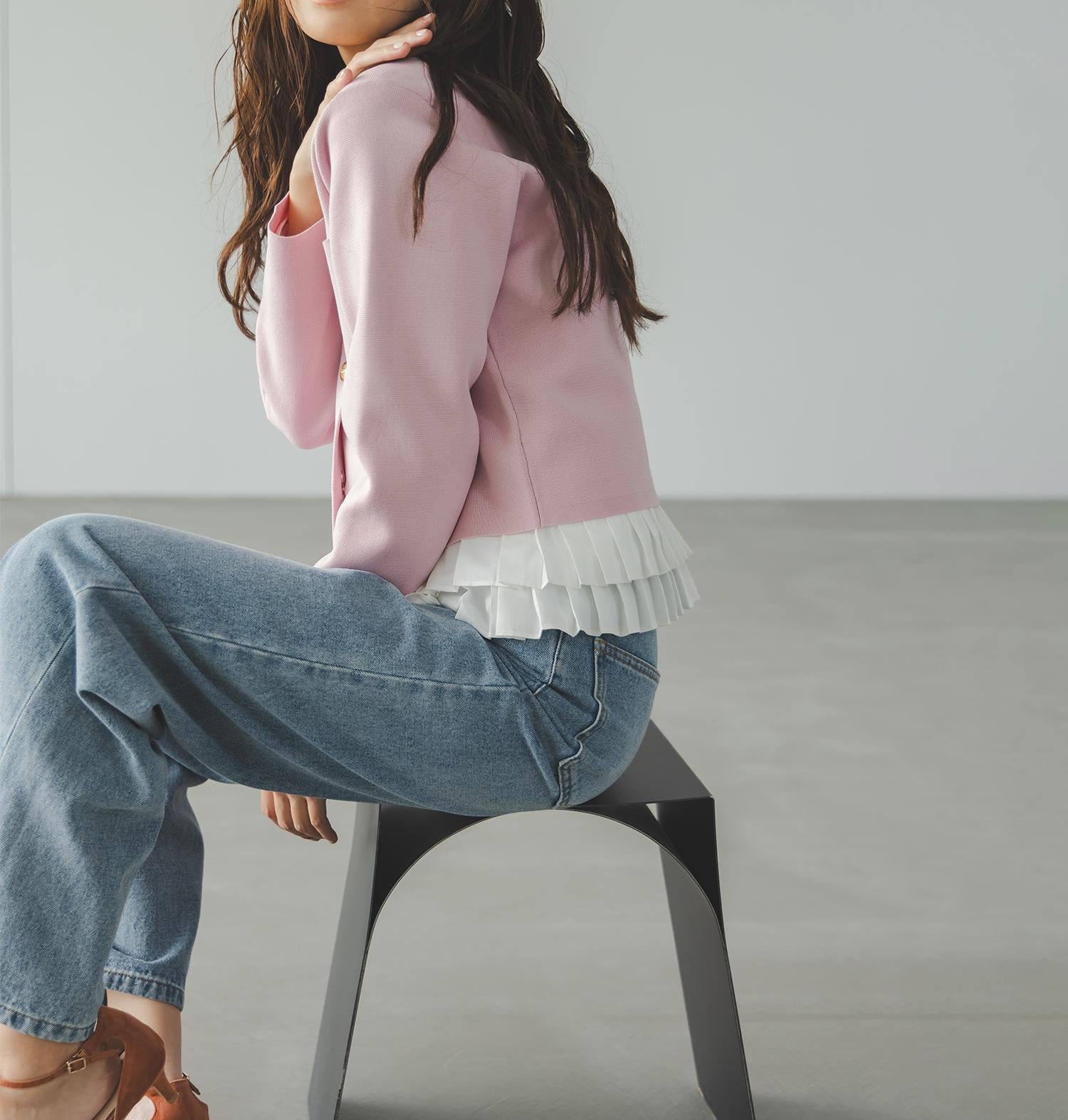 エンブレムボタンニットジャケット ピンク