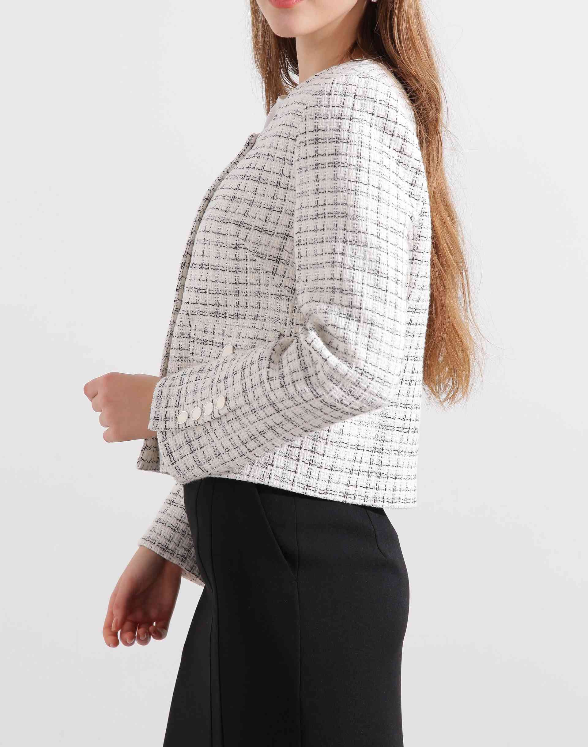 ◆スクエアーネックツイードジャケット ホワイト系1