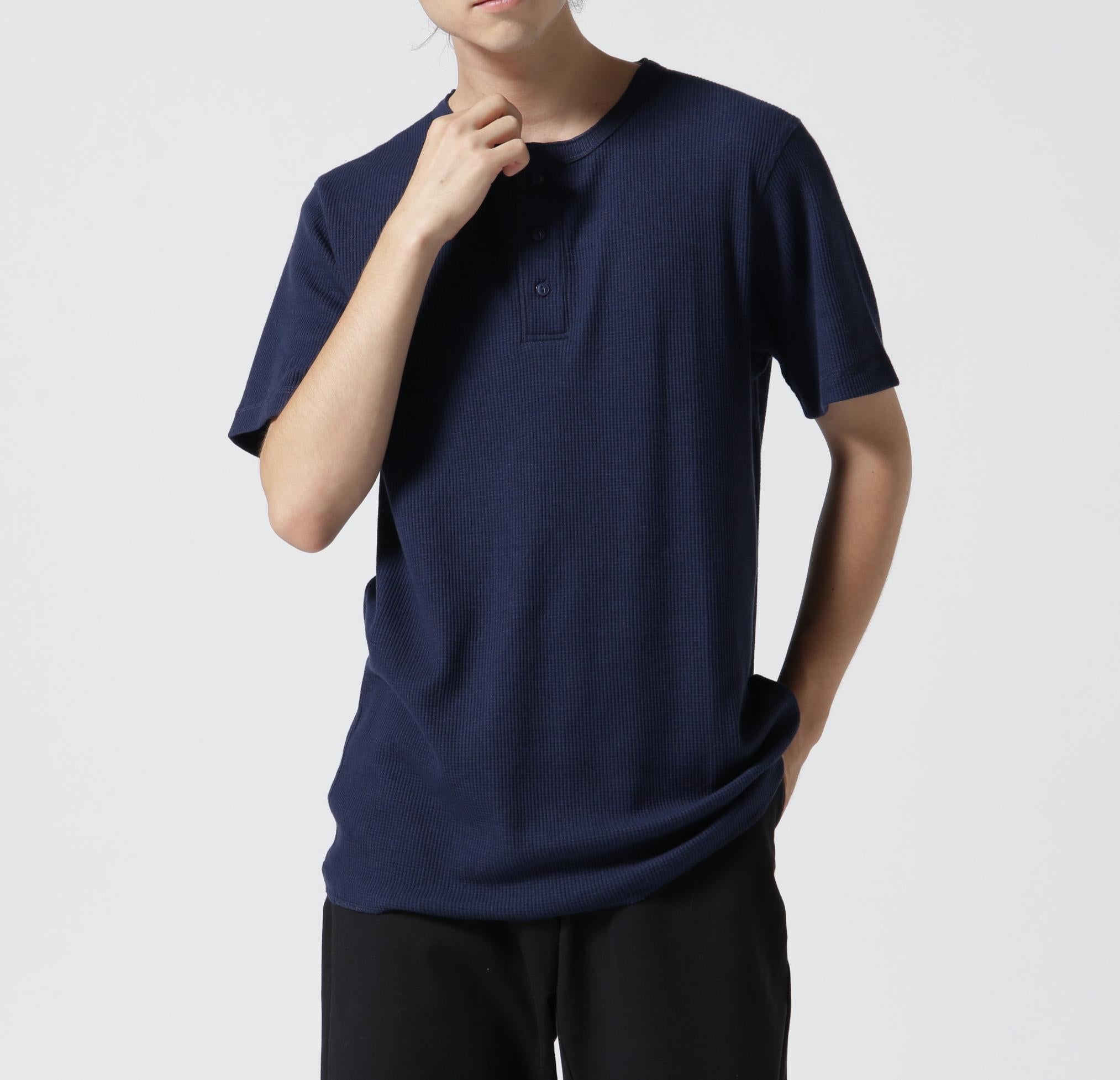 《DAILY/デイリー》THERMAL HENRY NECK T-SHIRT ネイビー