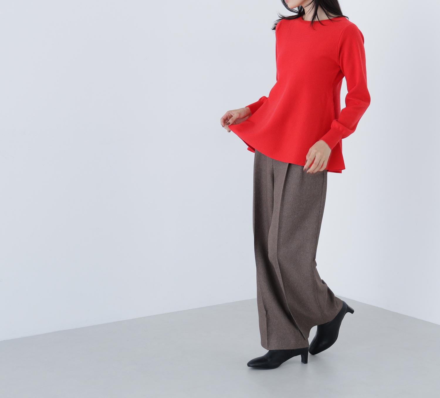 ペプラムチュニックニット レッド