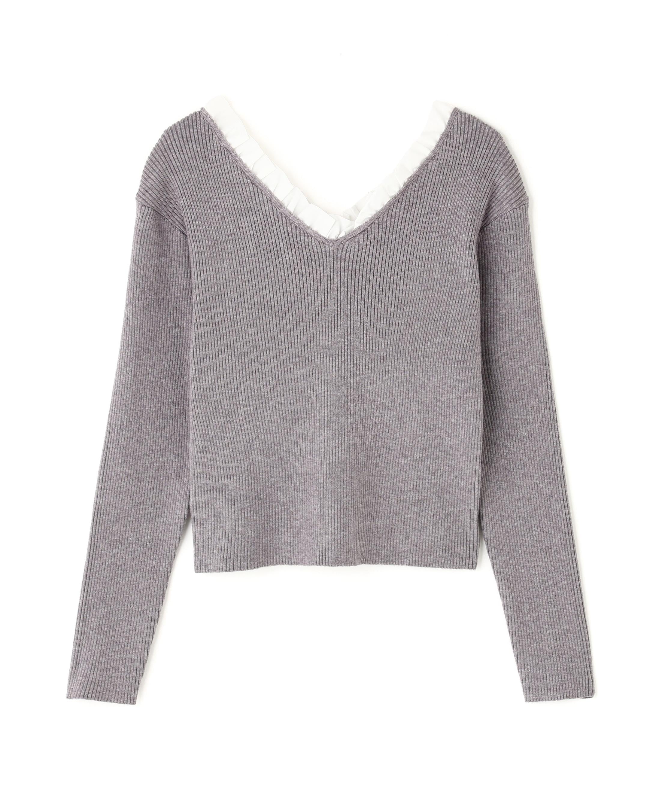 フリルドッキングＶネックニット〈MFM〉 グレー