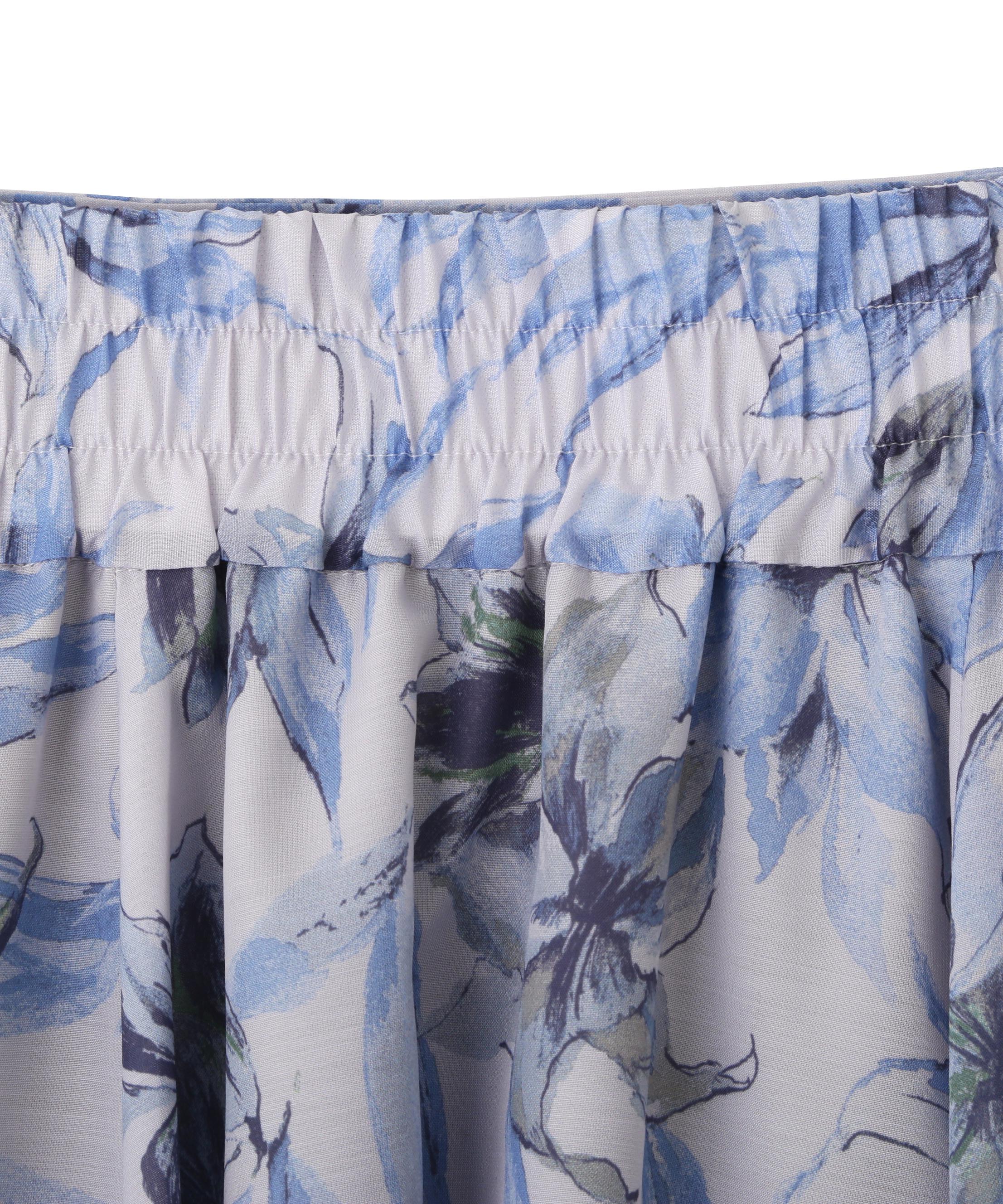 シアーアートフラワープリントスカート ブルー1