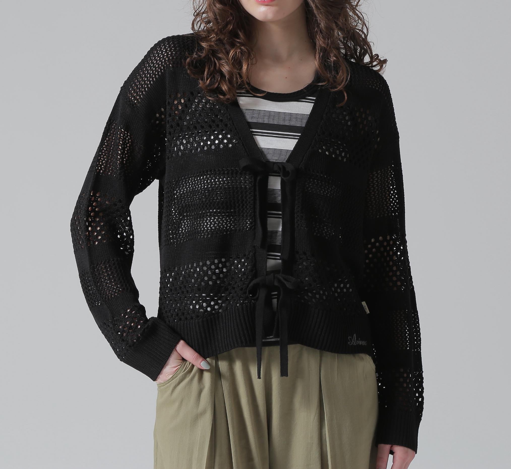 《直営店限定》MAC>AME >IRRON KNIT CA>DIGAN/マクラメリボンニットカーディガン ブラック