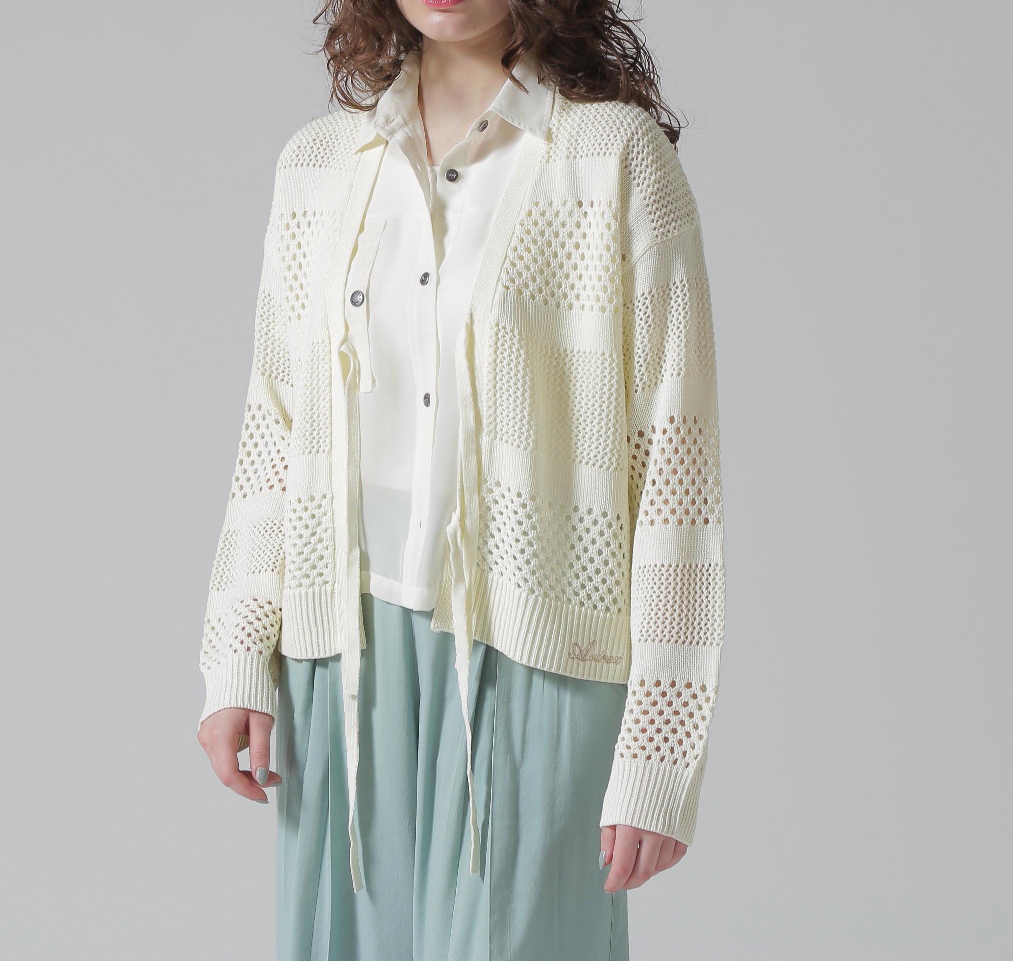 《直営店限定》MAC>AME >IRRON KNIT CA>DIGAN/マクラメリボンニットカーディガン オフホワイト3