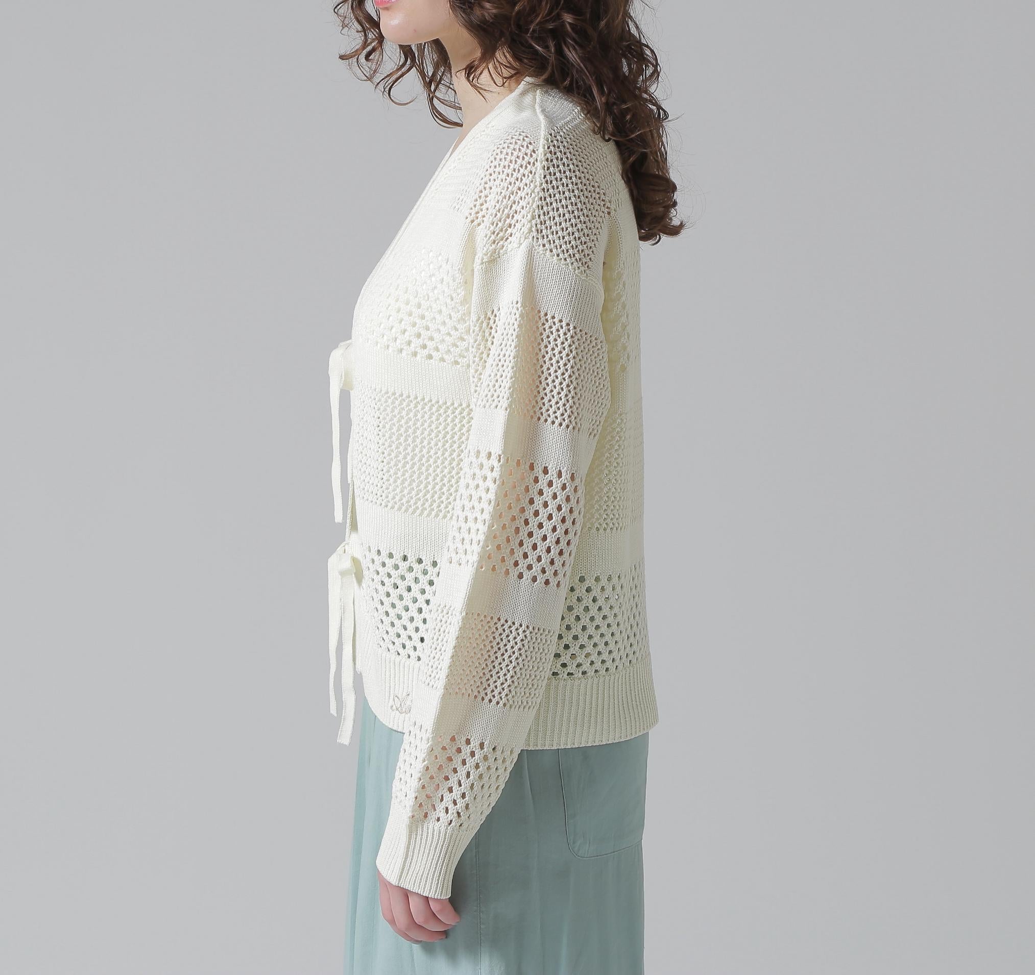 《直営店限定》MAC>AME >IRRON KNIT CA>DIGAN/マクラメリボンニットカーディガン オフホワイト3