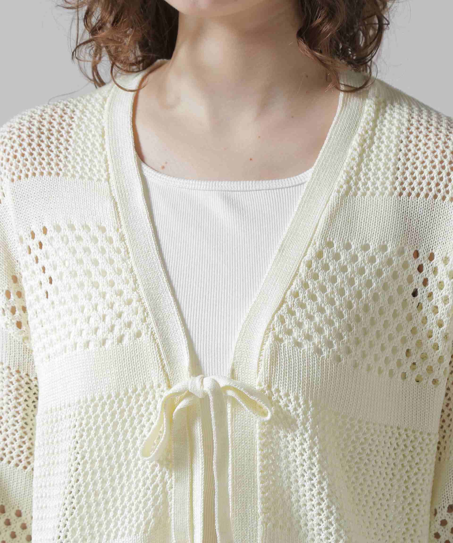 《直営店限定》MAC>AME >IRRON KNIT CA>DIGAN/マクラメリボンニットカーディガン オフホワイト3