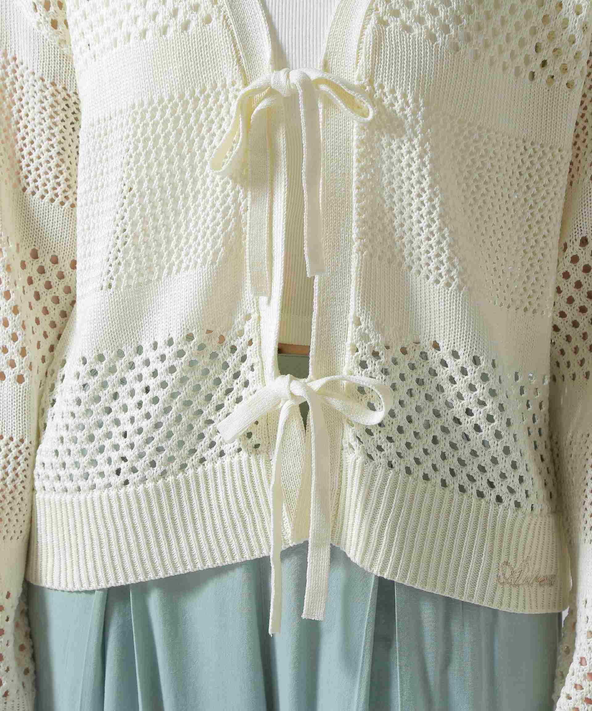 《直営店限定》MAC>AME >IRRON KNIT CA>DIGAN/マクラメリボンニットカーディガン オフホワイト3