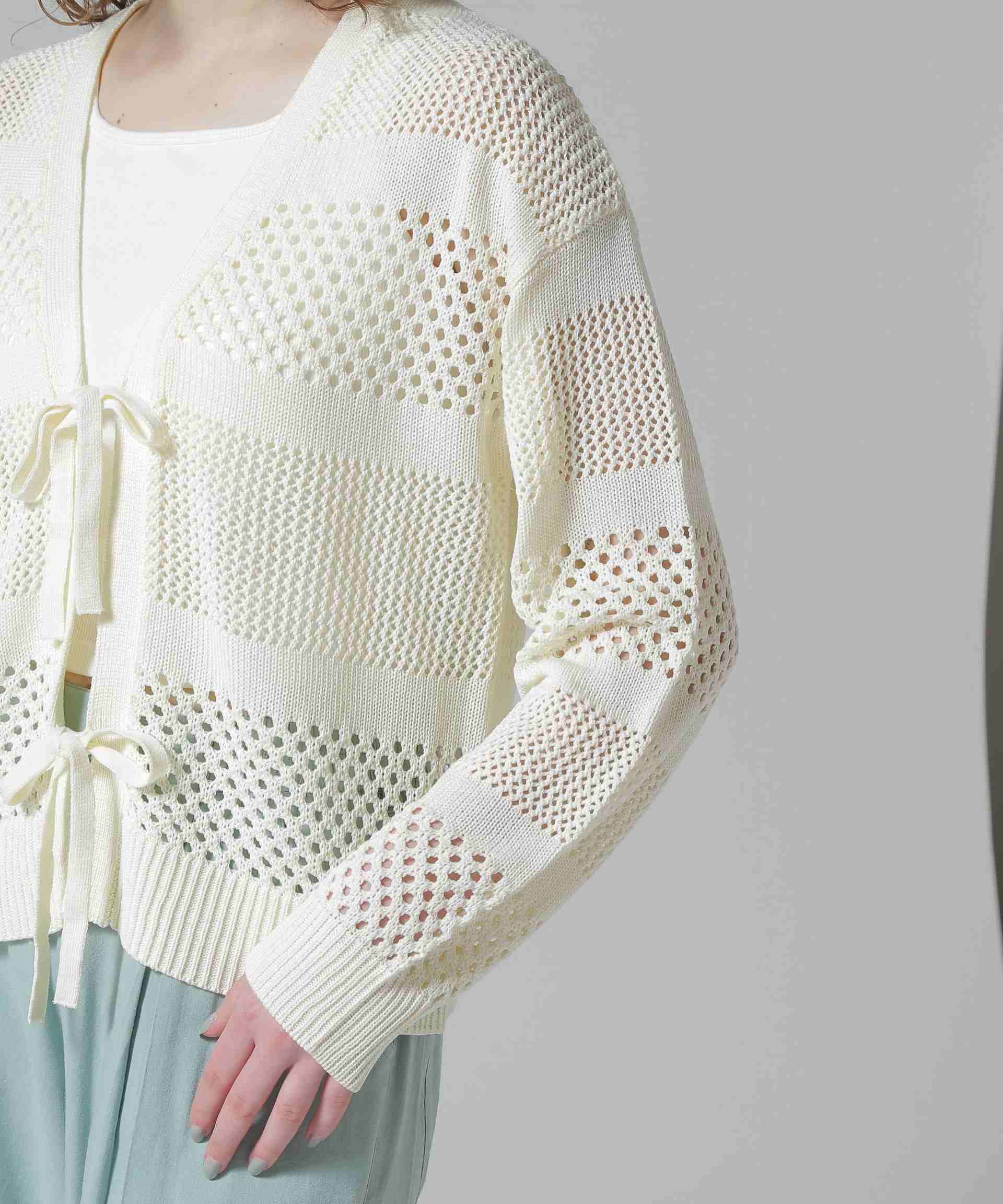 《直営店限定》MAC>AME >IRRON KNIT CA>DIGAN/マクラメリボンニットカーディガン オフホワイト3